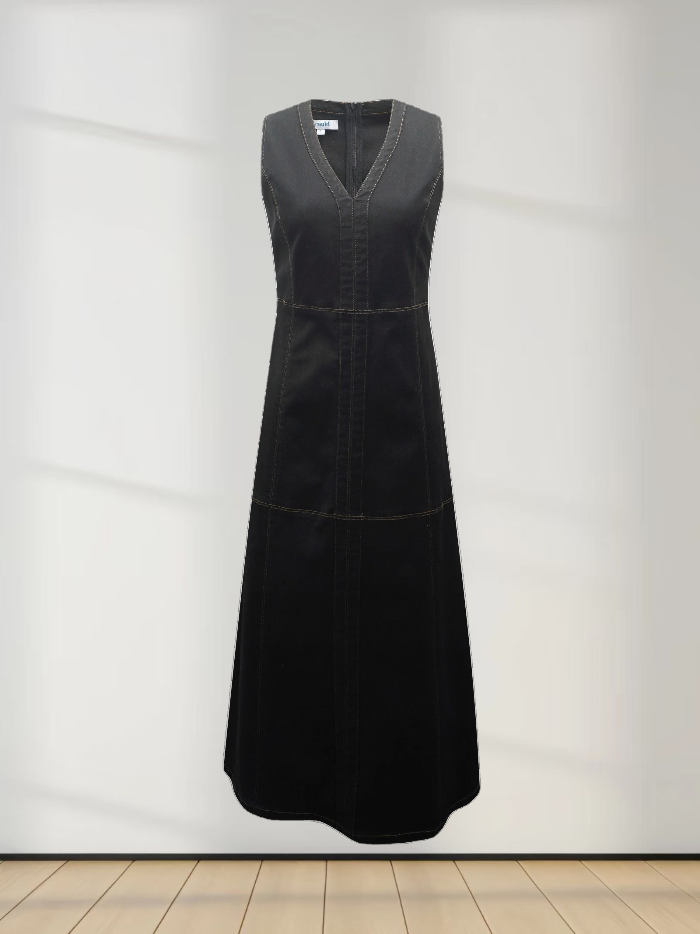 High Waisted V Neck Denim Jumper-Black