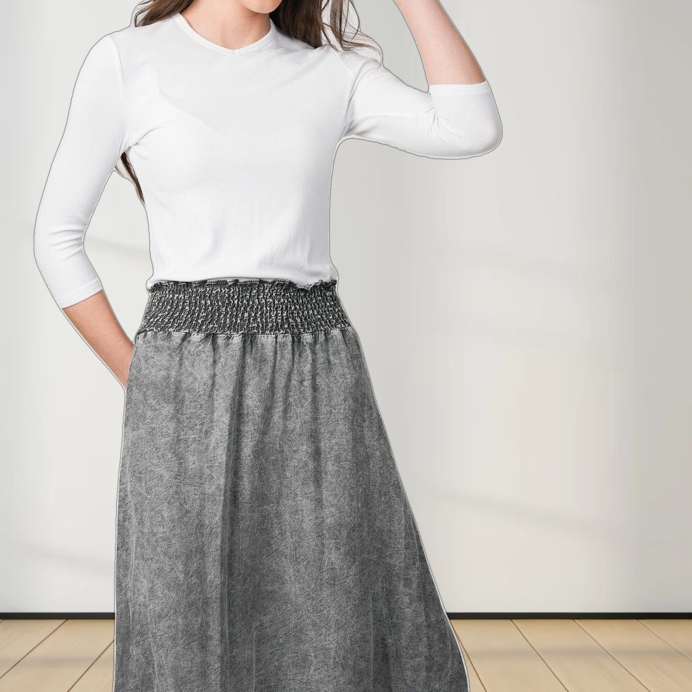 HIGH V RIBBED TEE - 3Q - WHITE