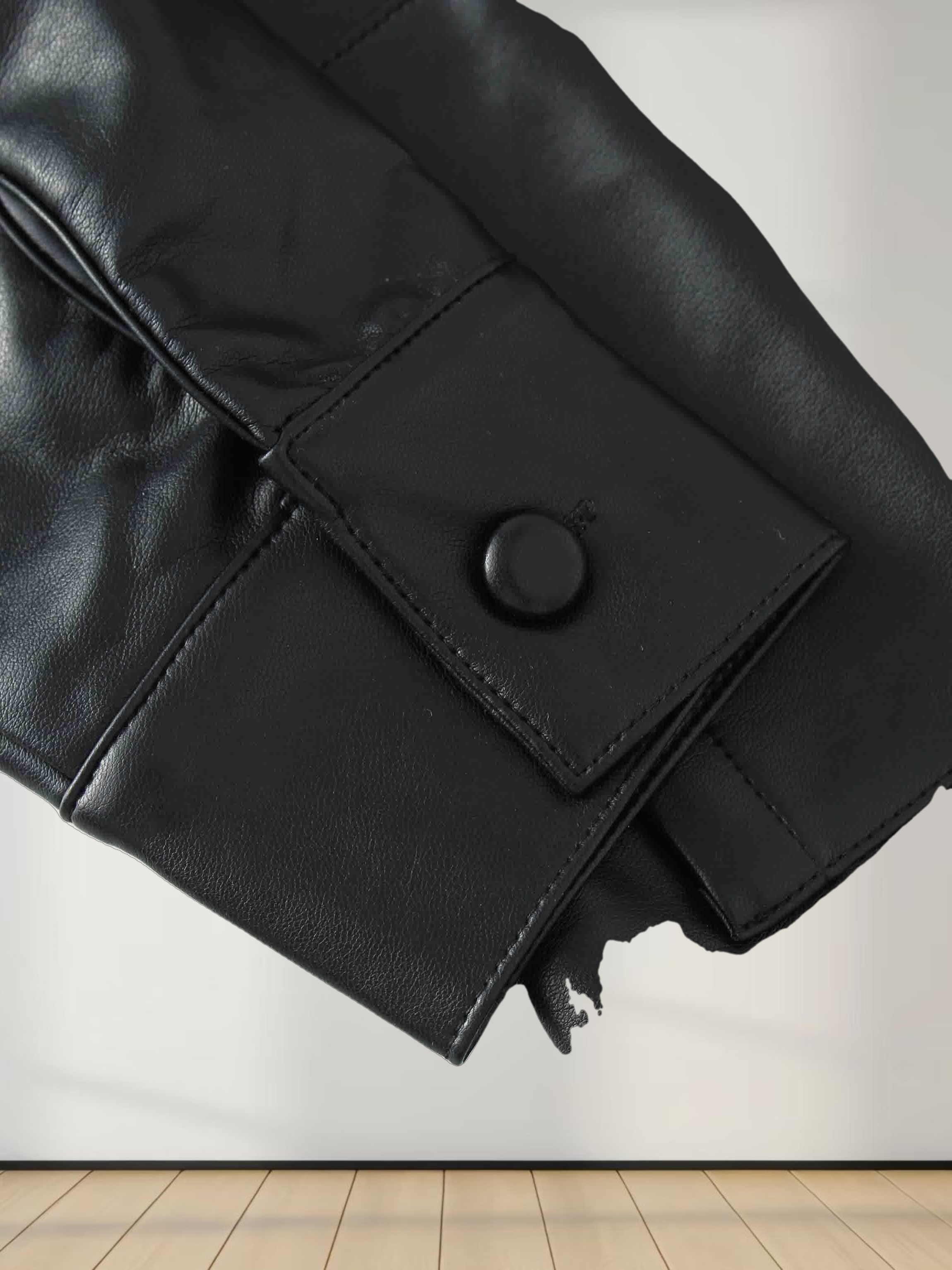 Snap Down Shacket-Black Leather