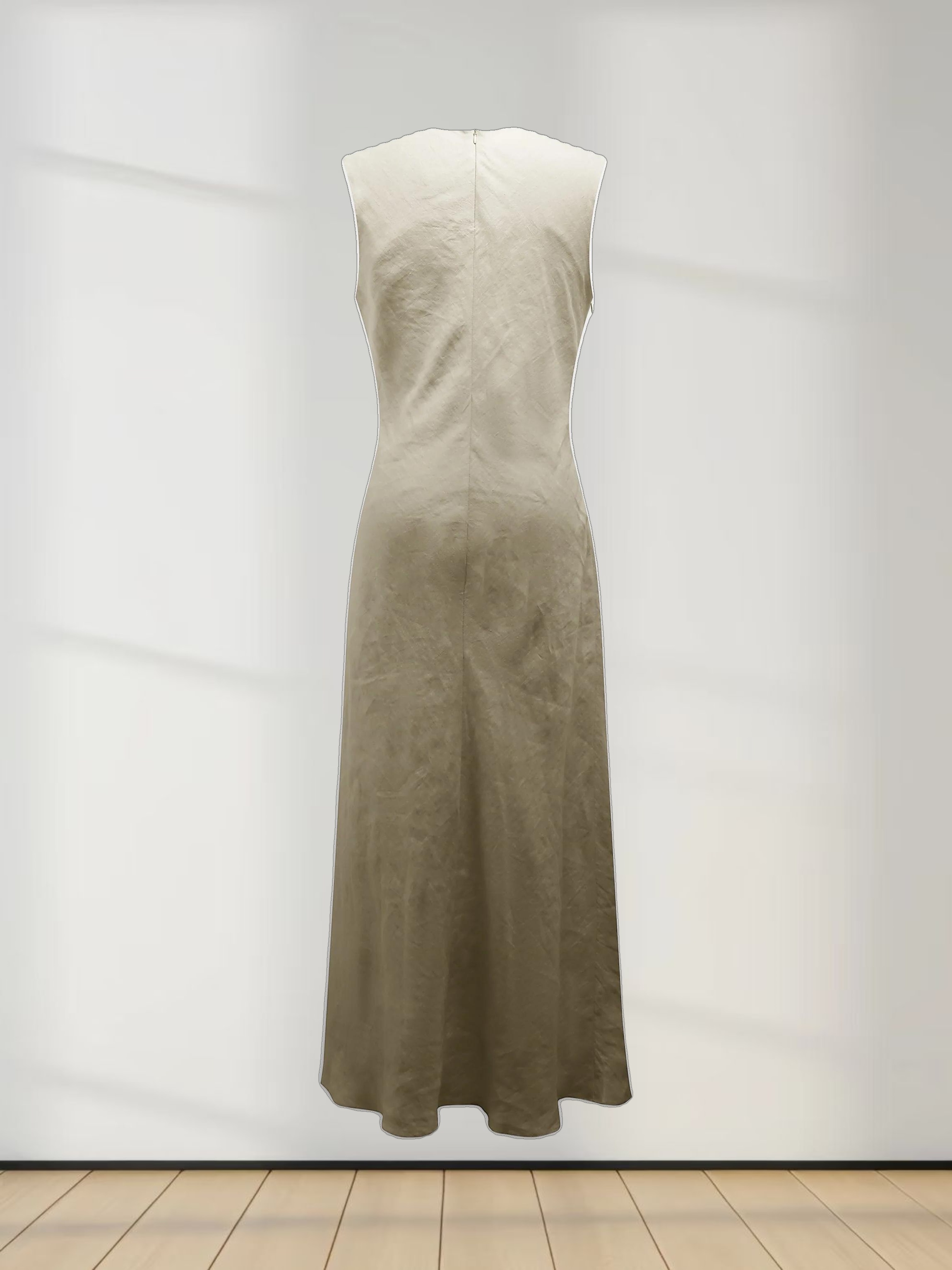 Linen A-Line Slip Dress-Ecru