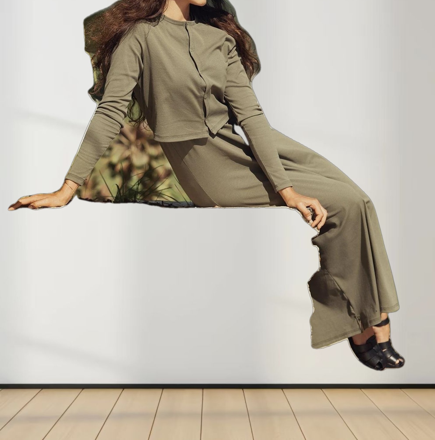 Basic T-Shirt Slip Dress-Olive