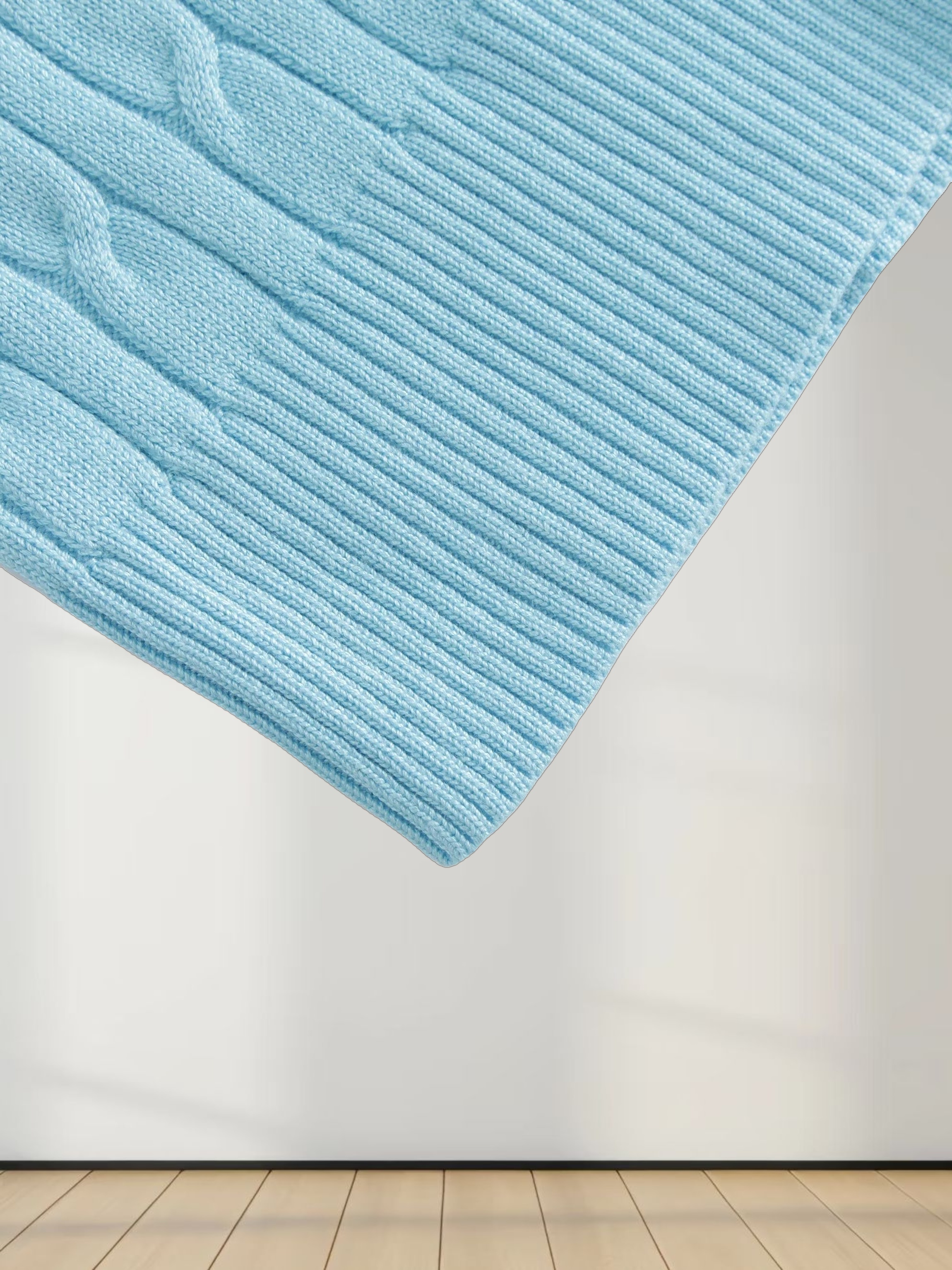 Knit Cable Sweater-Aqua Blue