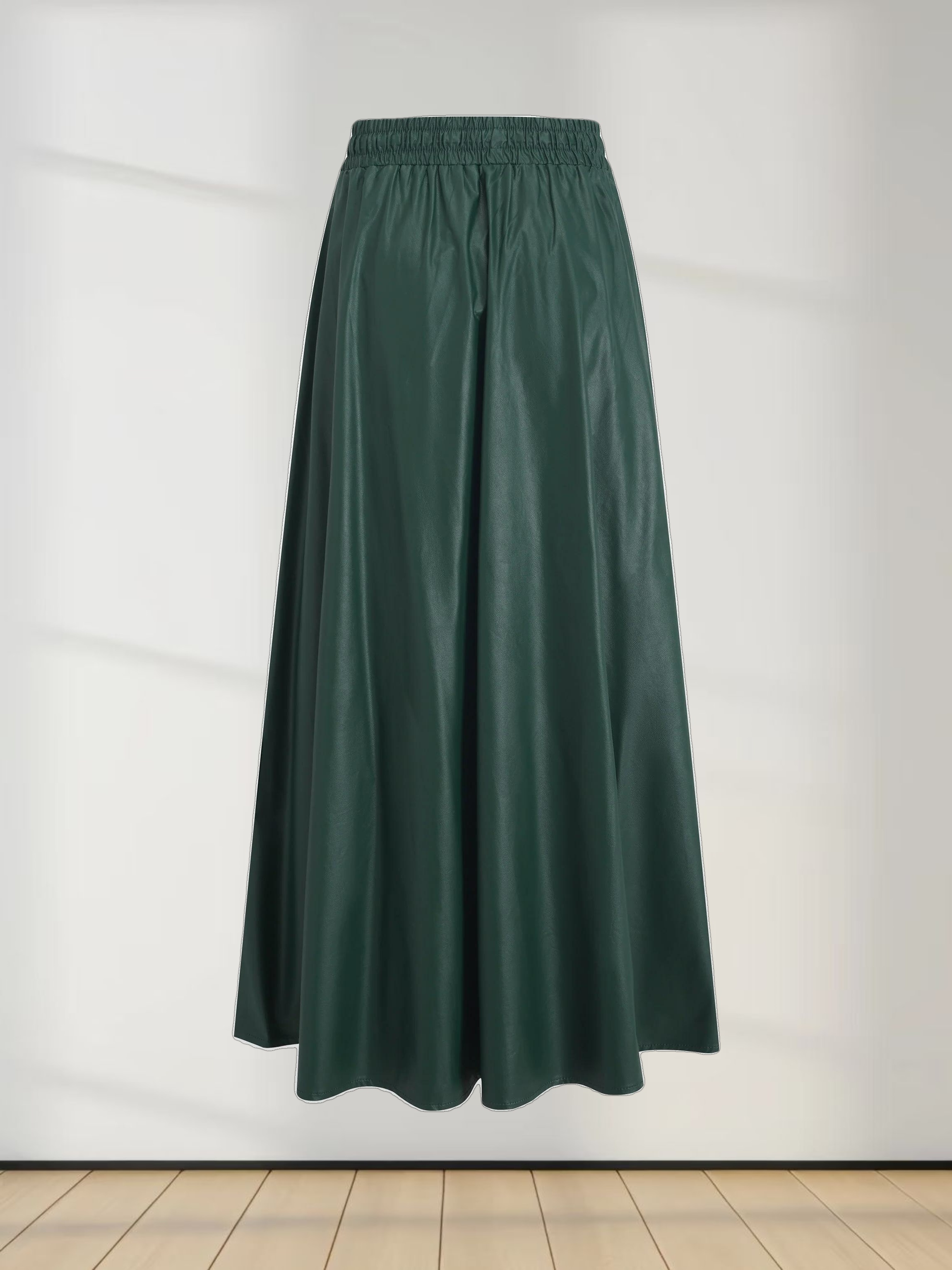 Drawstring Faux Leather Skirt-Hunter Green