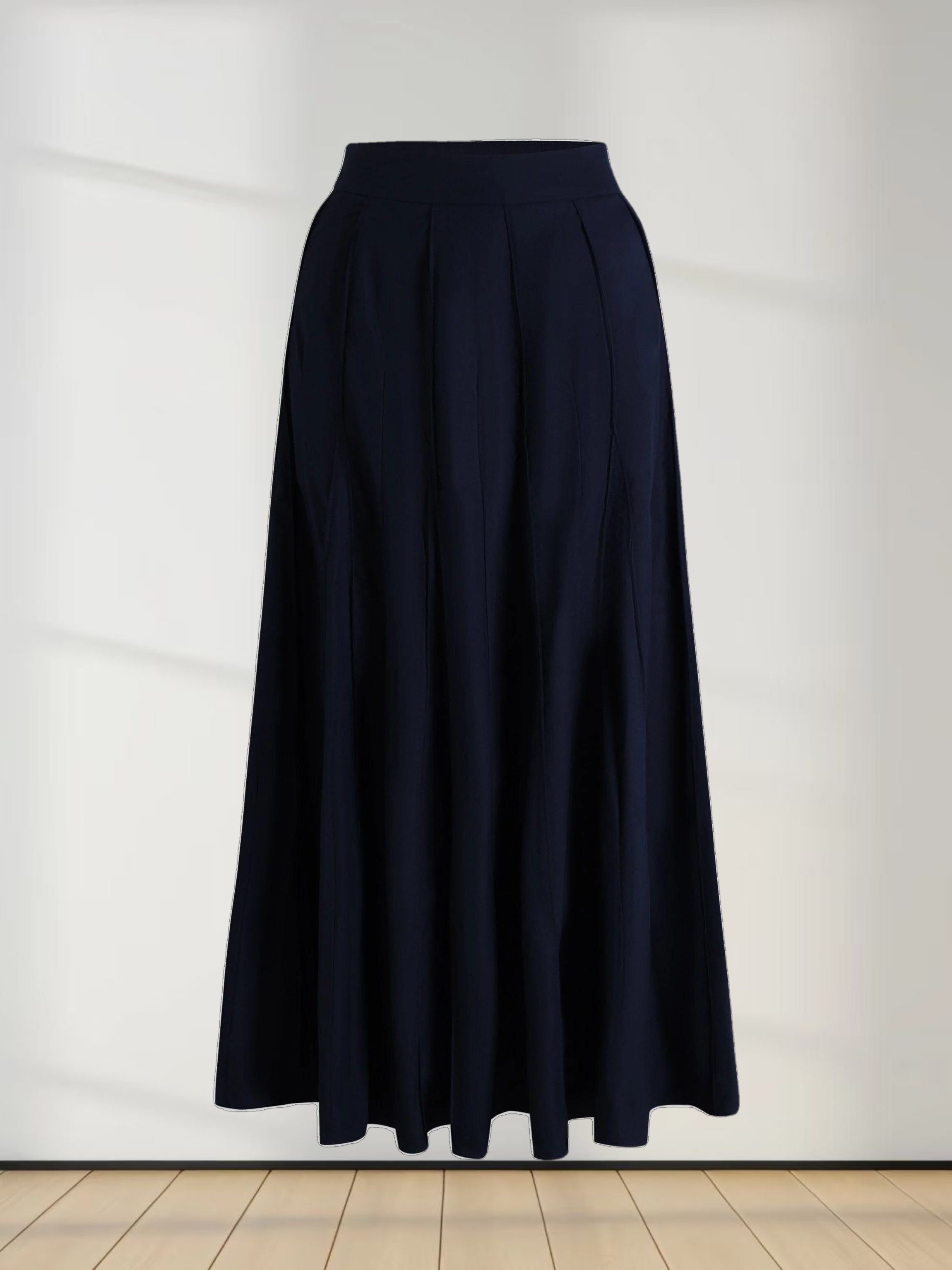 Cotton Pleated Skirt-Navy
