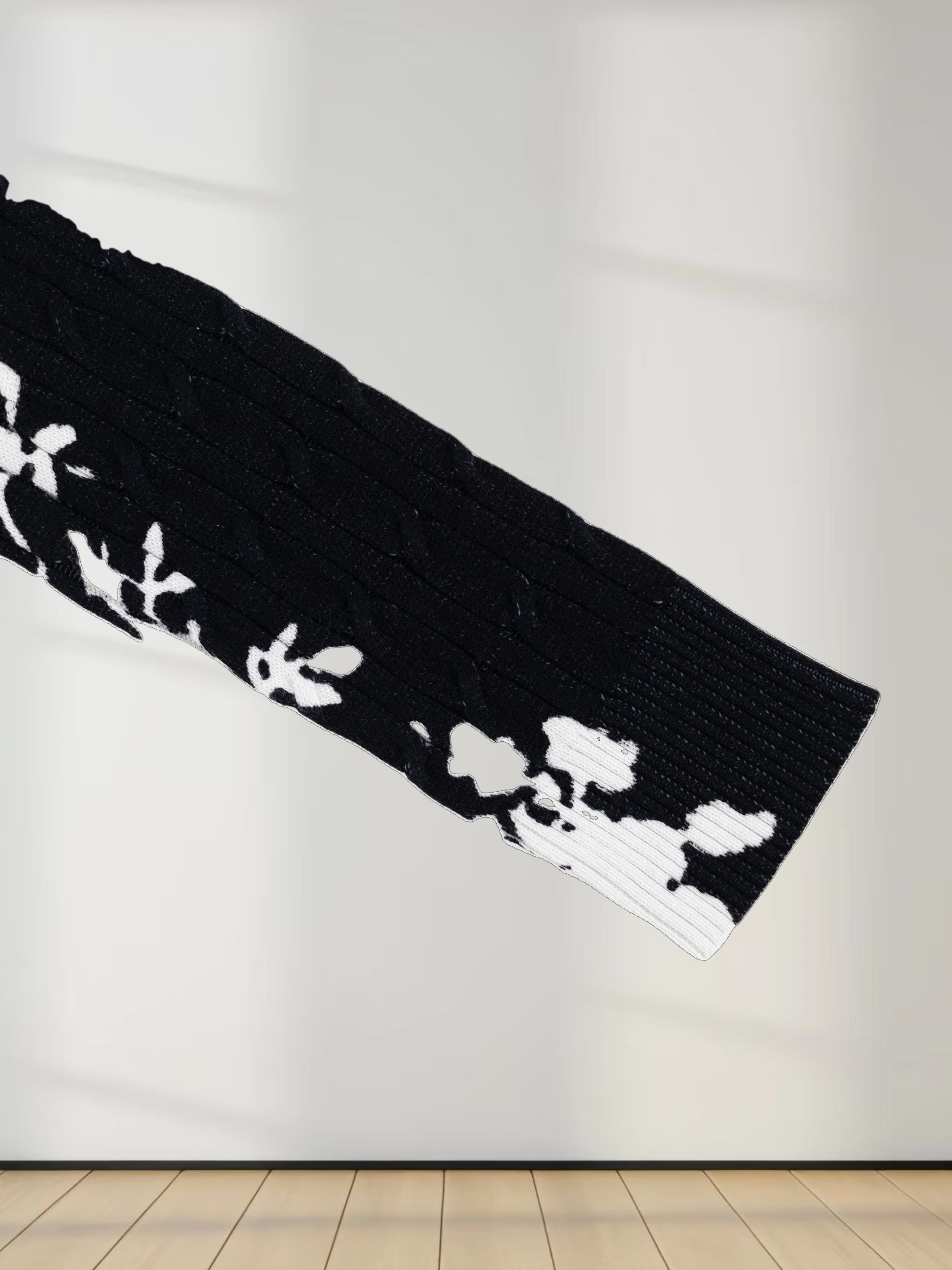 Printed Cable Sweater-Floral Border