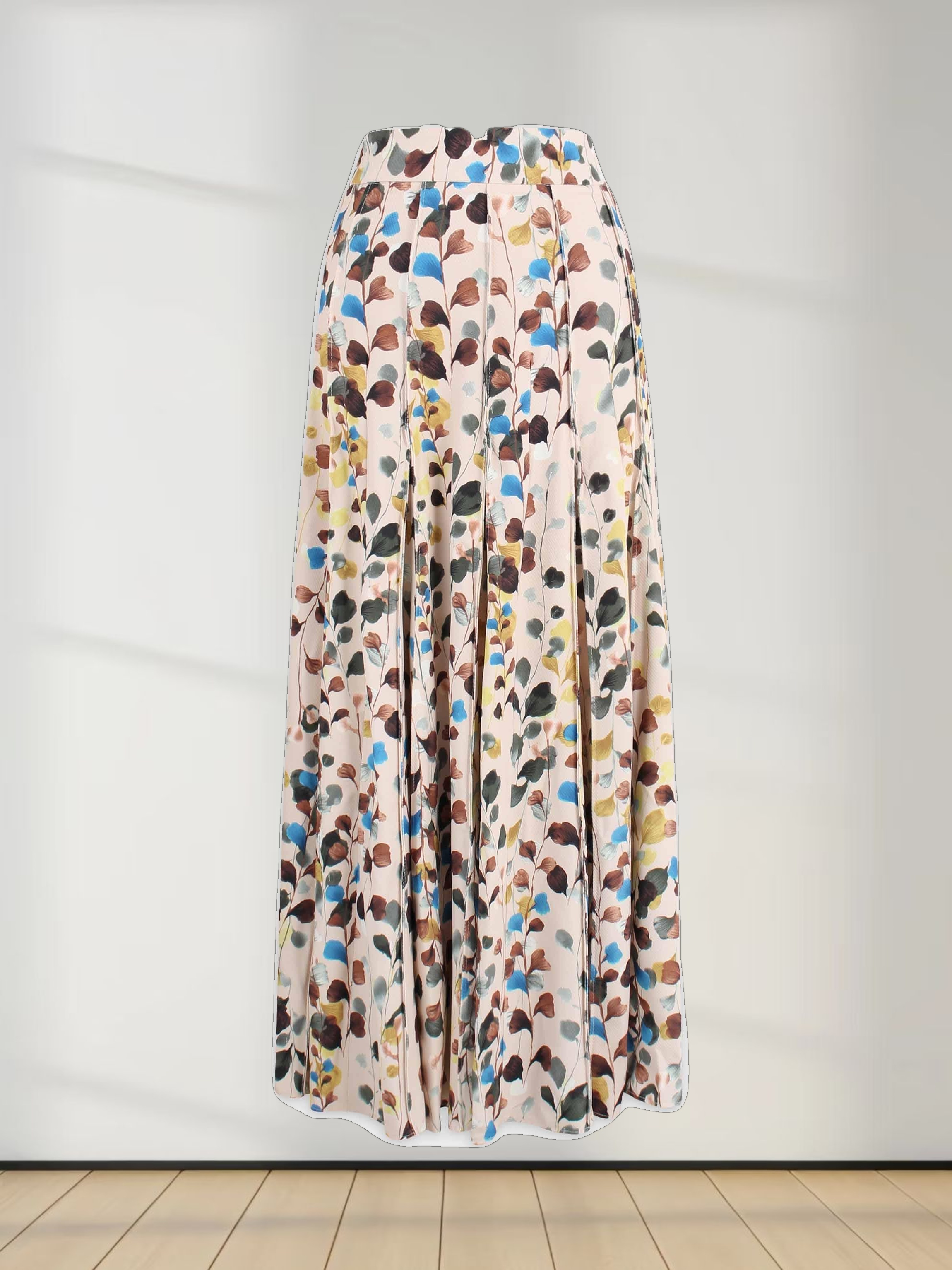 Seamed Pleated Skirt-Neutral Florals