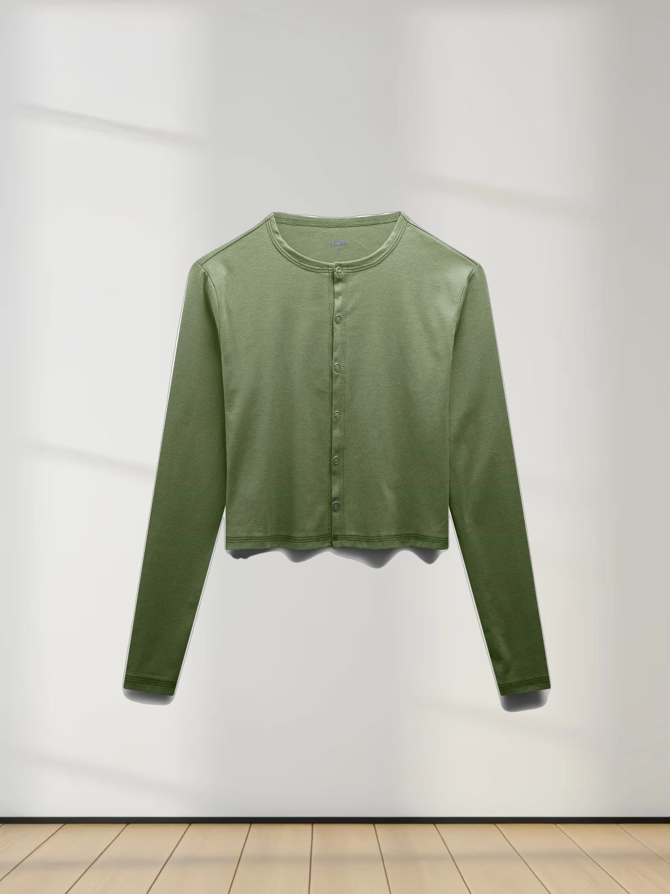 Basic T-Shirt Cropped Cardigan-Olive