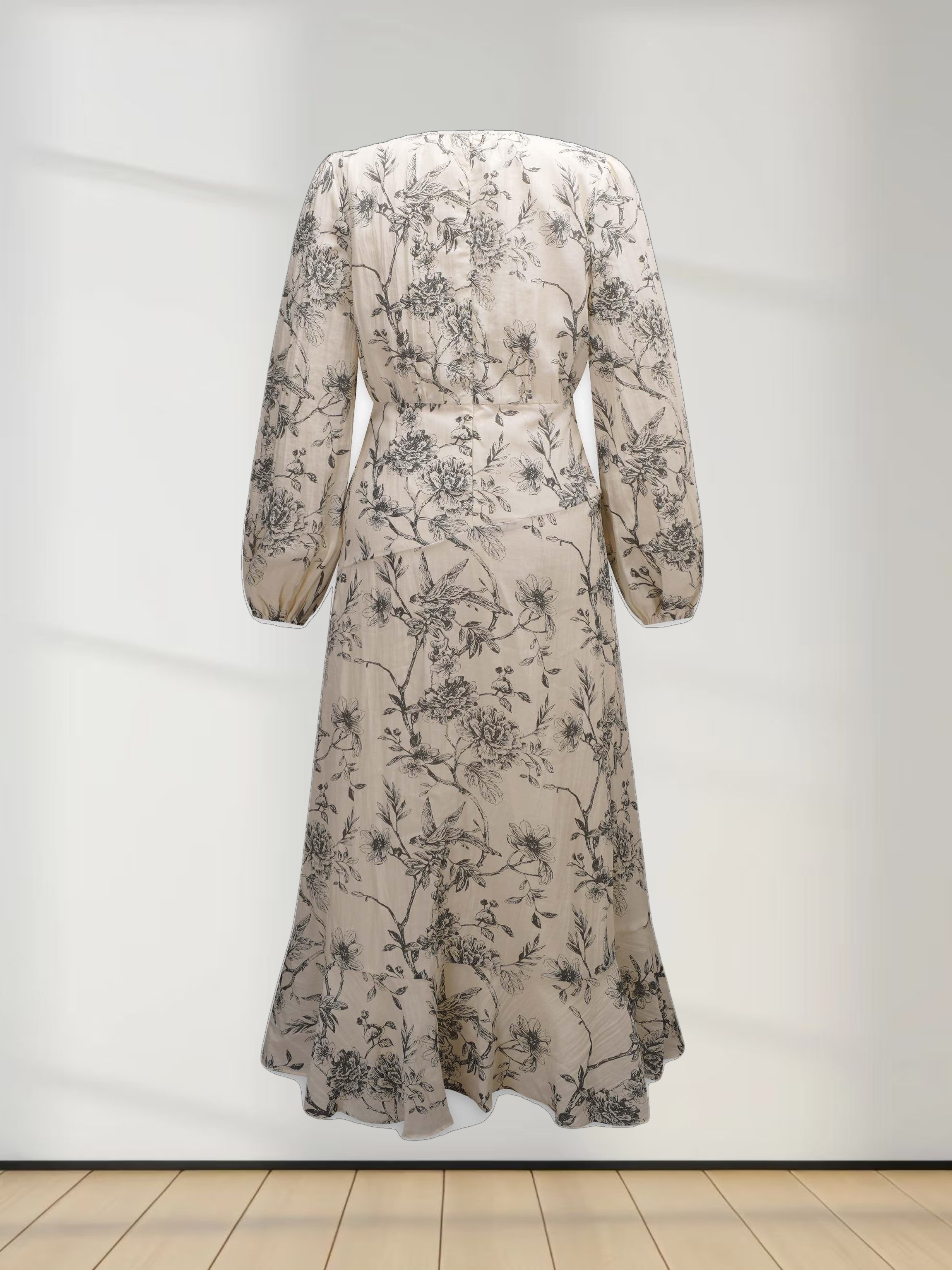 Asymmetrical Yoke Dress-Floral Branch