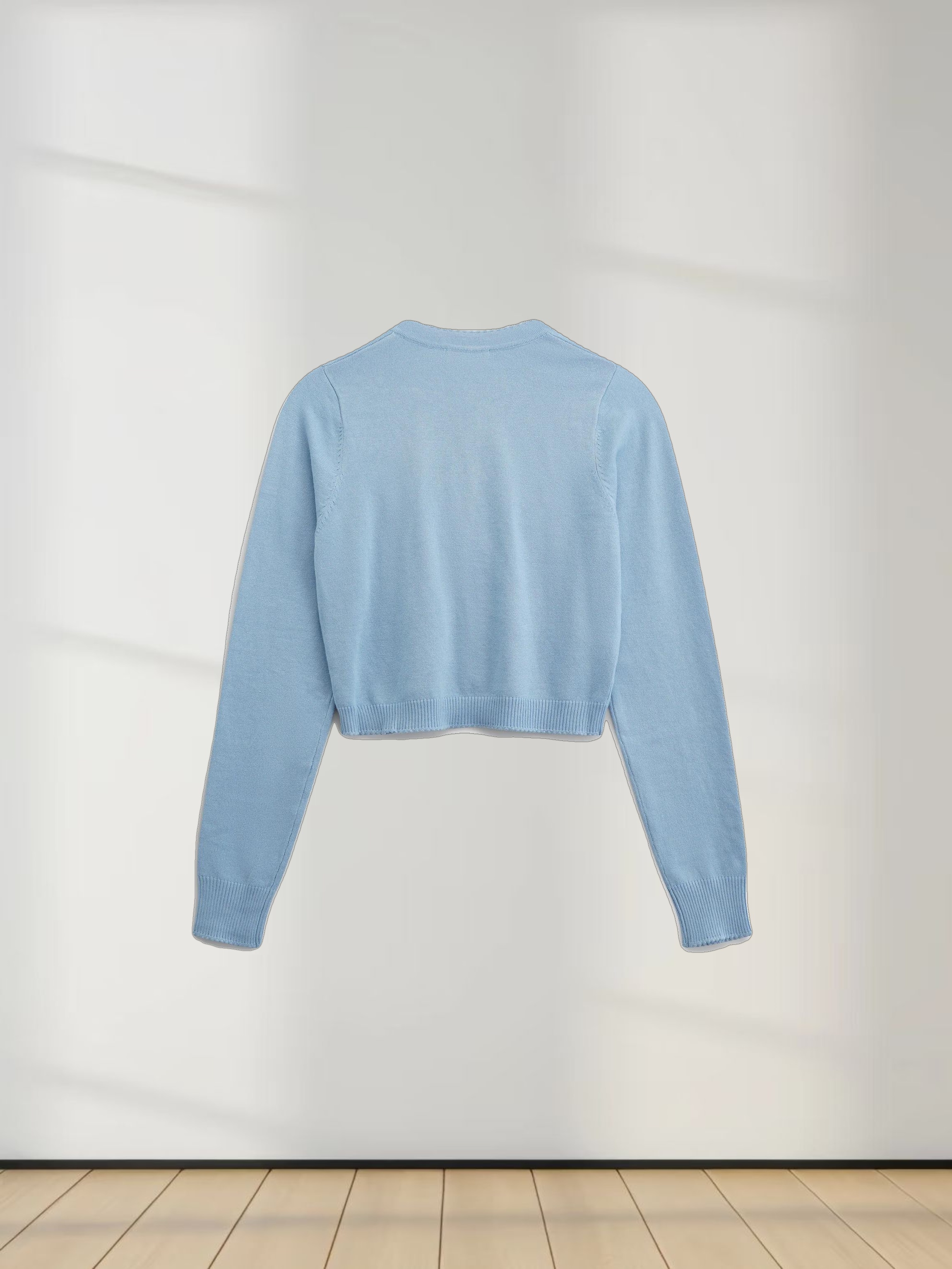 Embellished Cluster Crop Cardigan-Light Blue