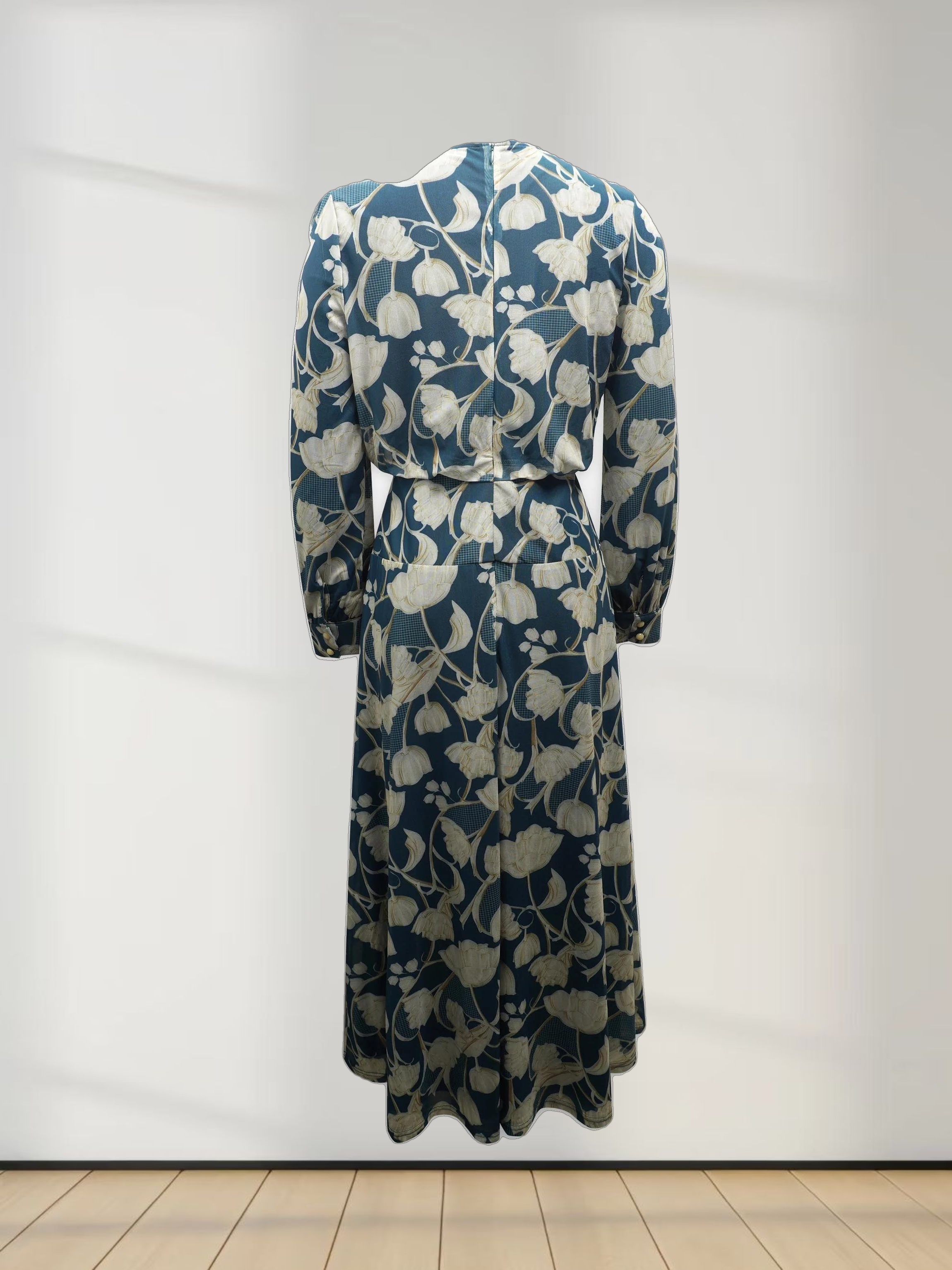 Waist Yoke Dress-Mesh Turquoise Floral