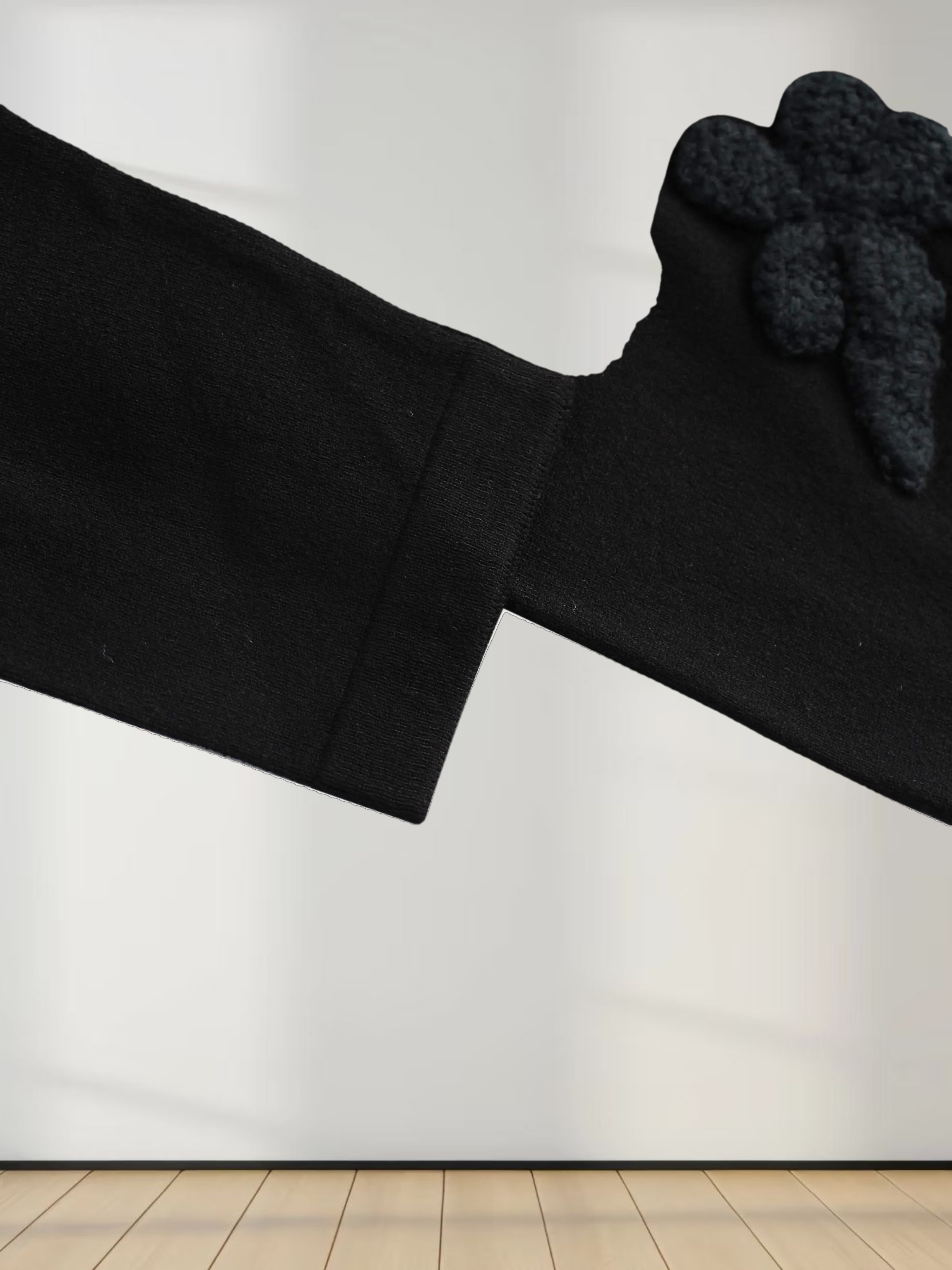 Crochet Puff Flower Sweater Set-Black