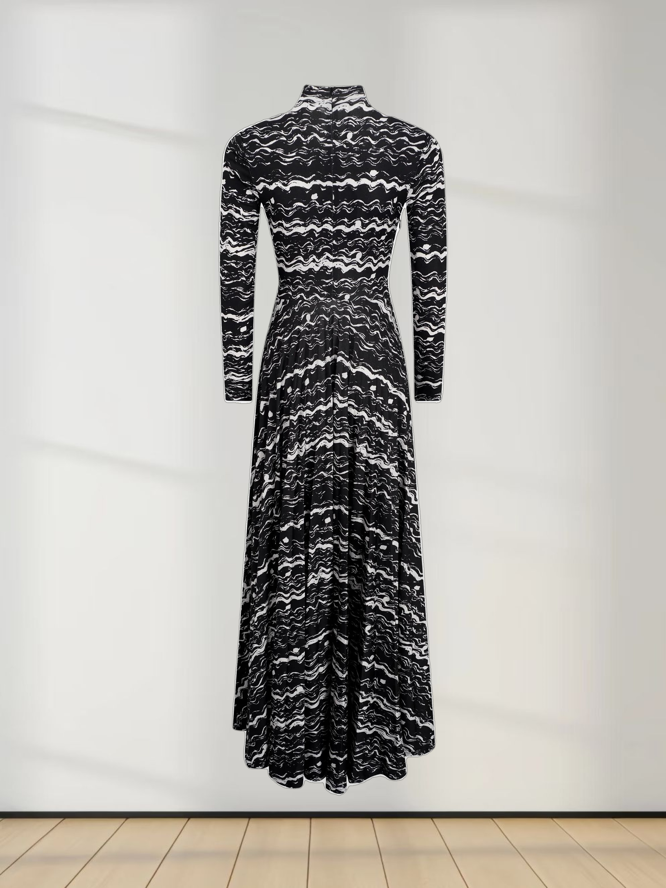 Pleat Bottom Stretch Maxi Dress-Black/White