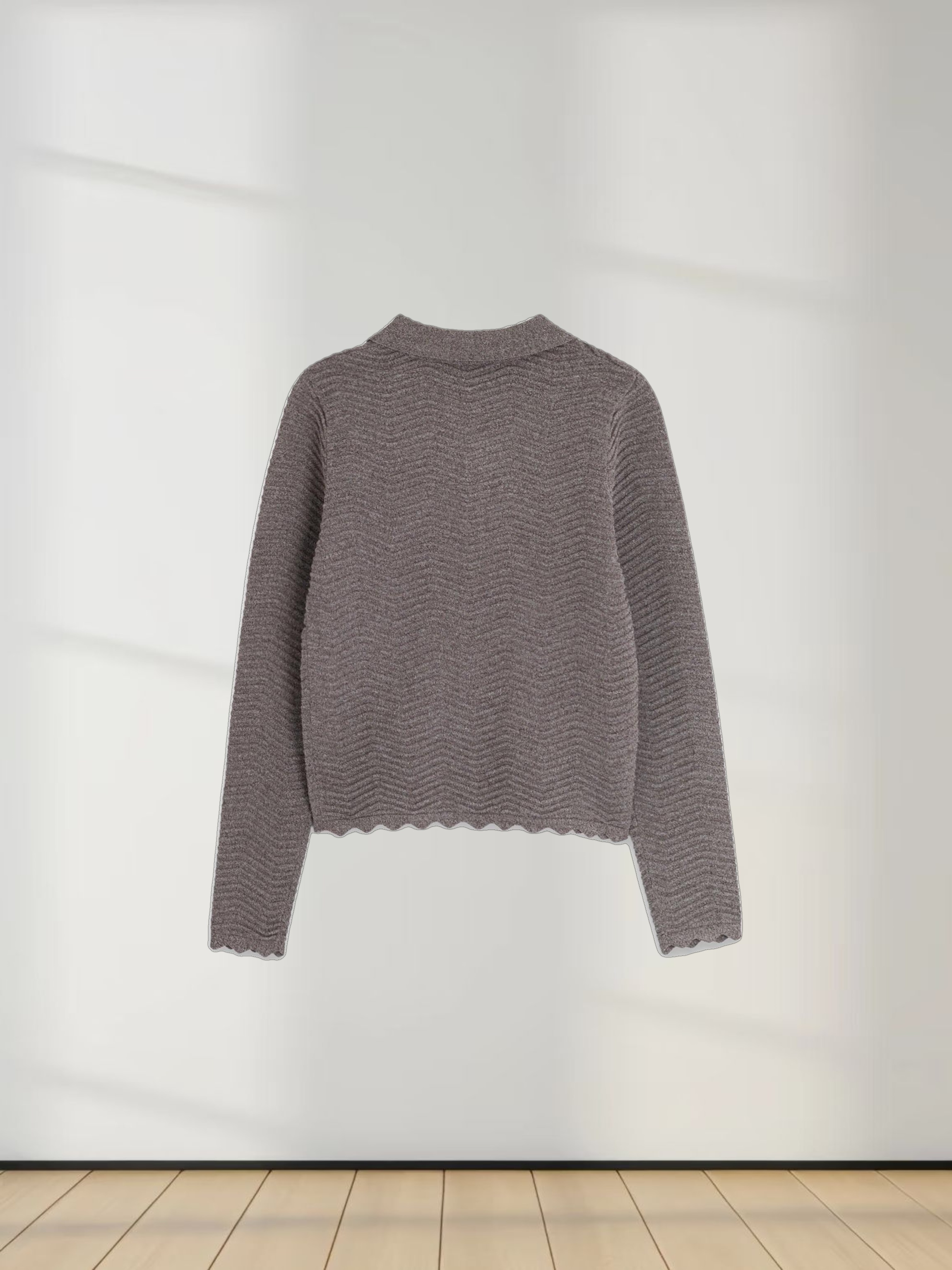 Wave Knit Cardigan-Heathered Brown