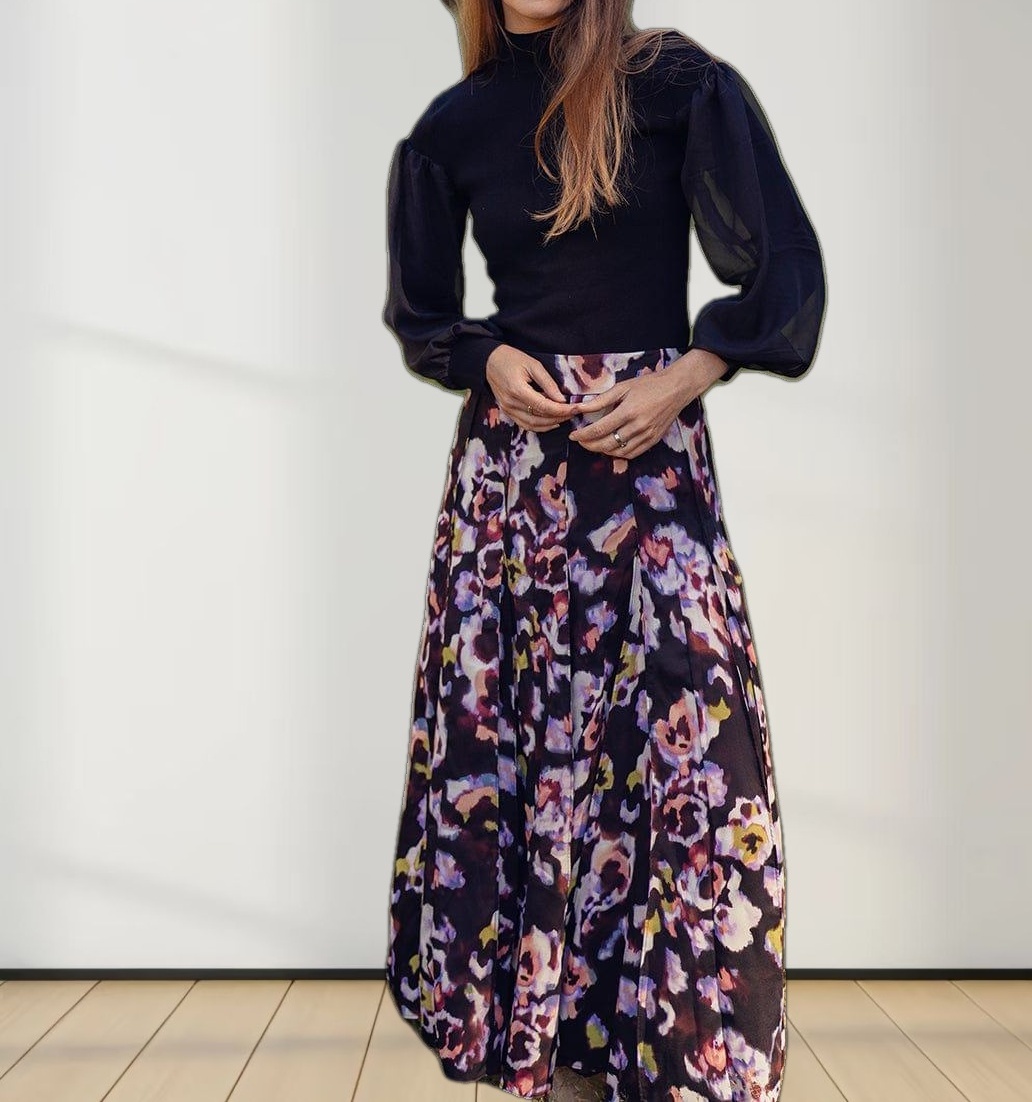 Melania Chiffon Sweater-Black