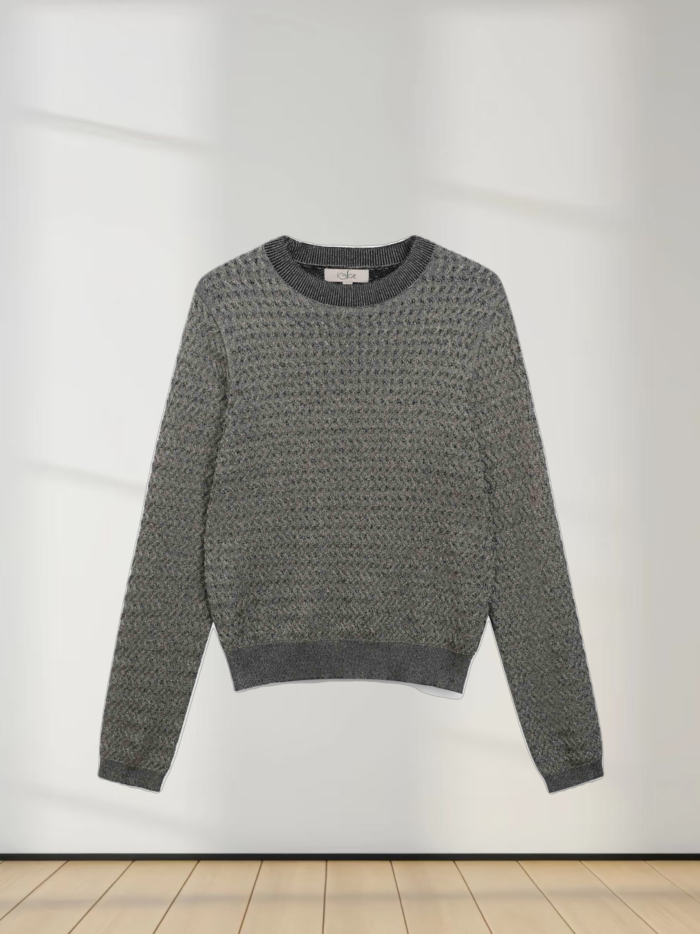 Textured Lurex Crew Sweater-Gold