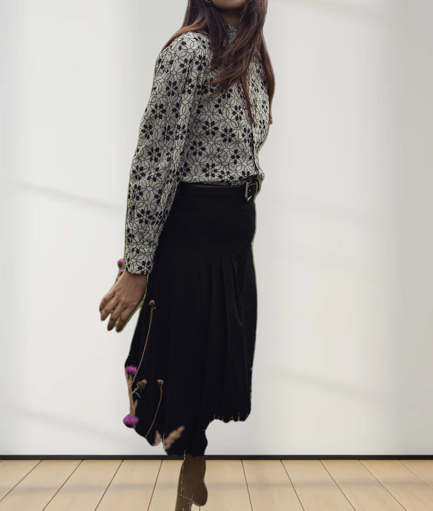 Side Pleat A-Line Short Skirt-Black