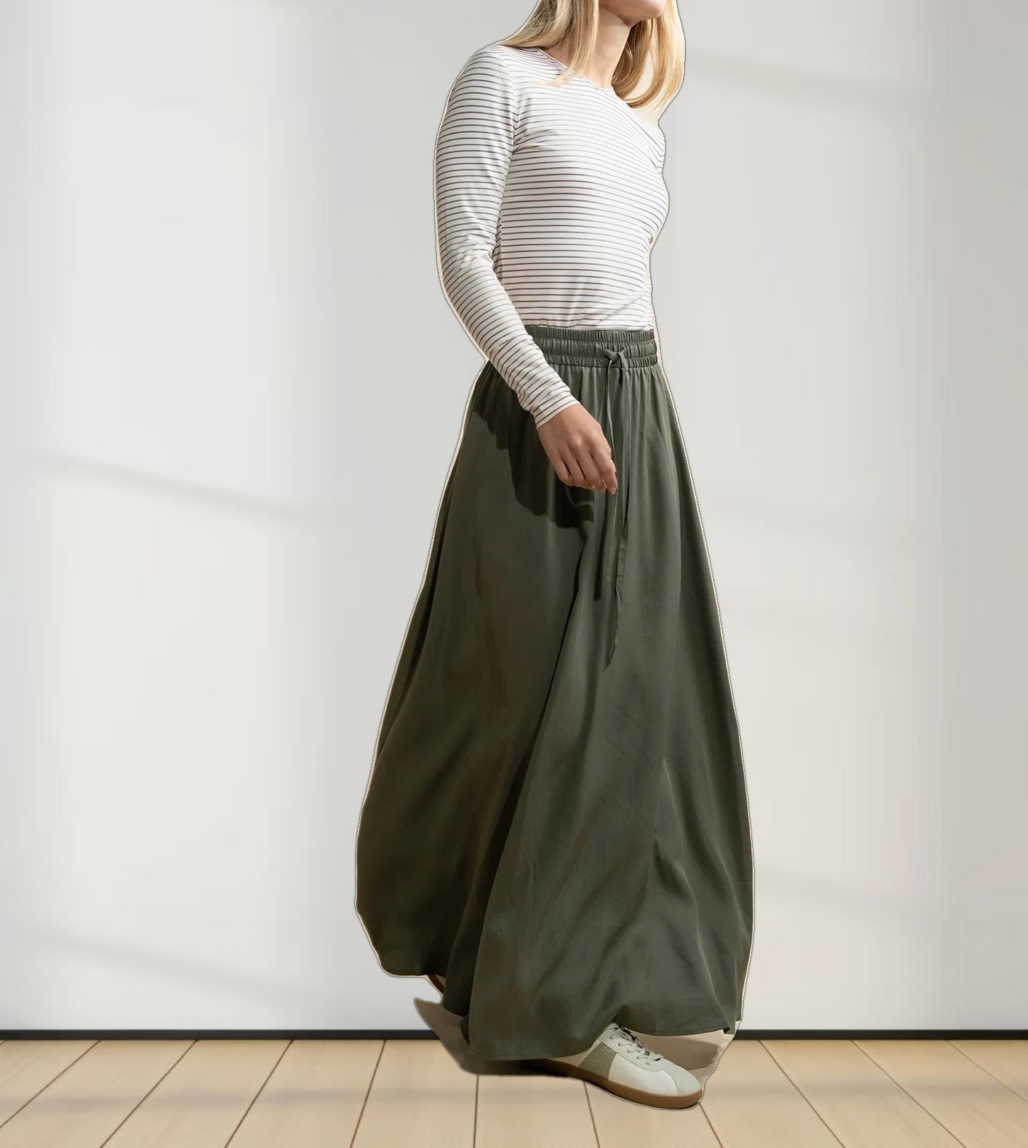 Flat Striped High V Long Sleeve-Pink/Green