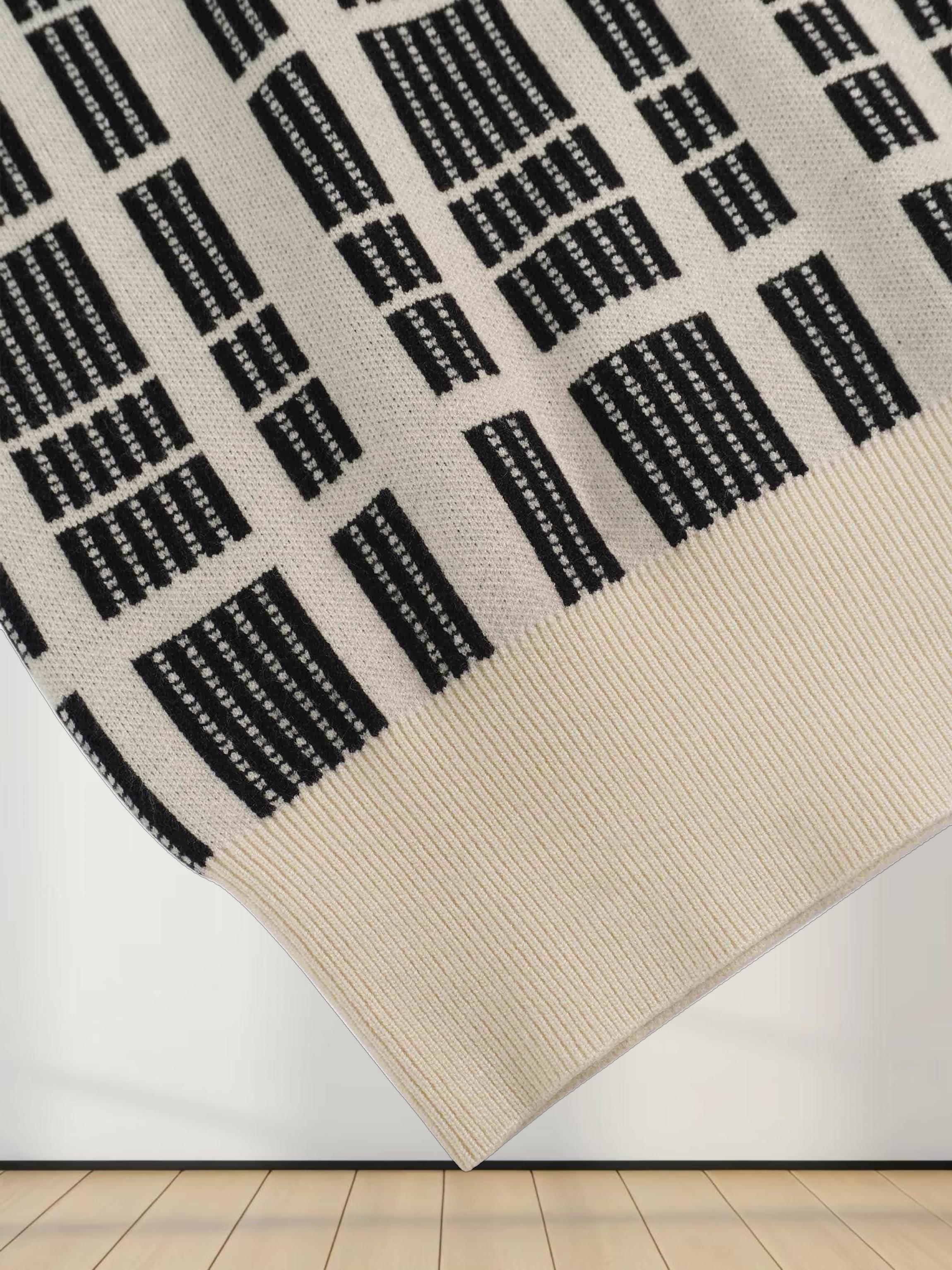 Half Zip Shawl Collar Sweater-Cream/Black