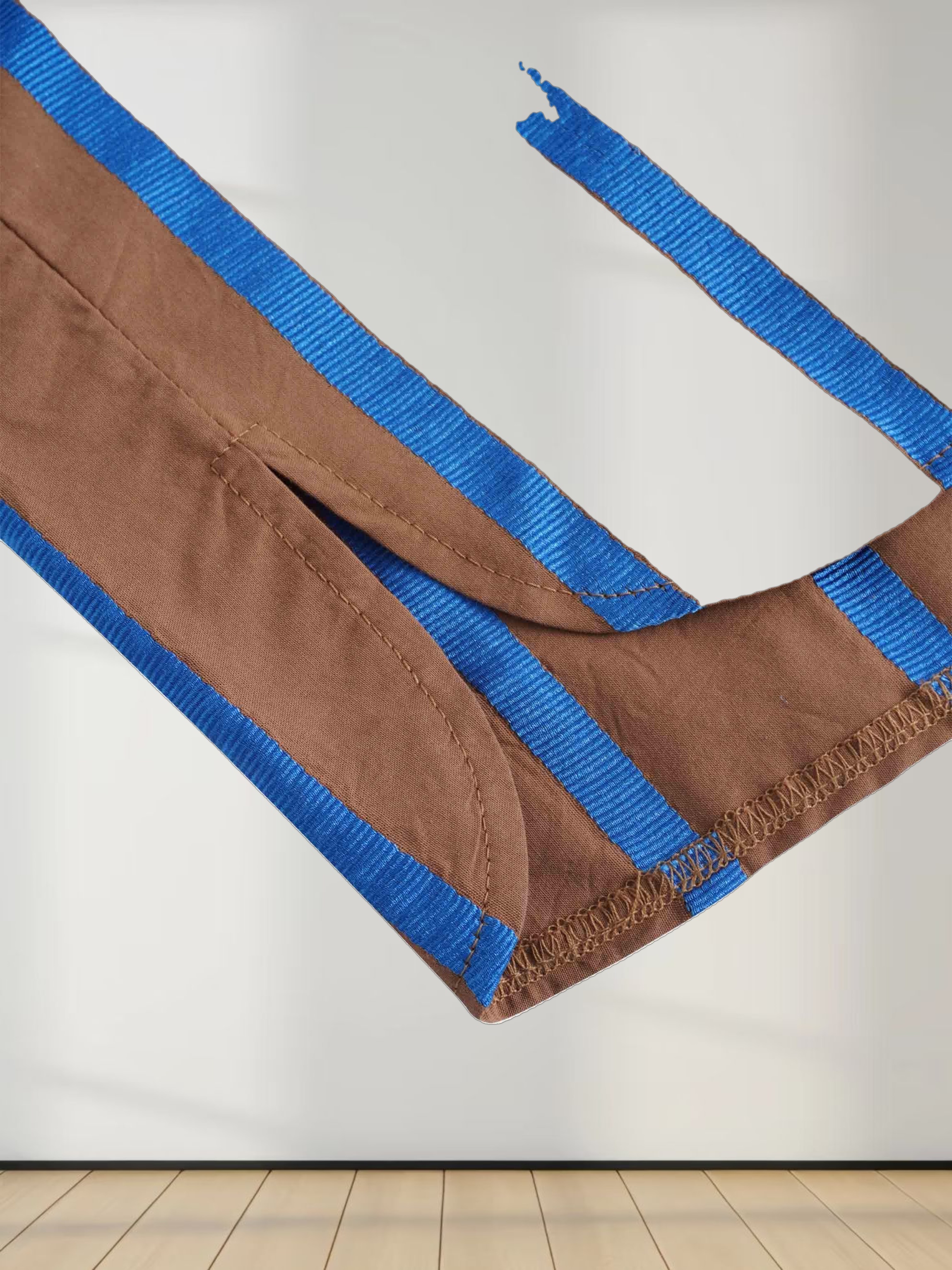 Long Button Down Shirtdress-Brown/Blue Stripe