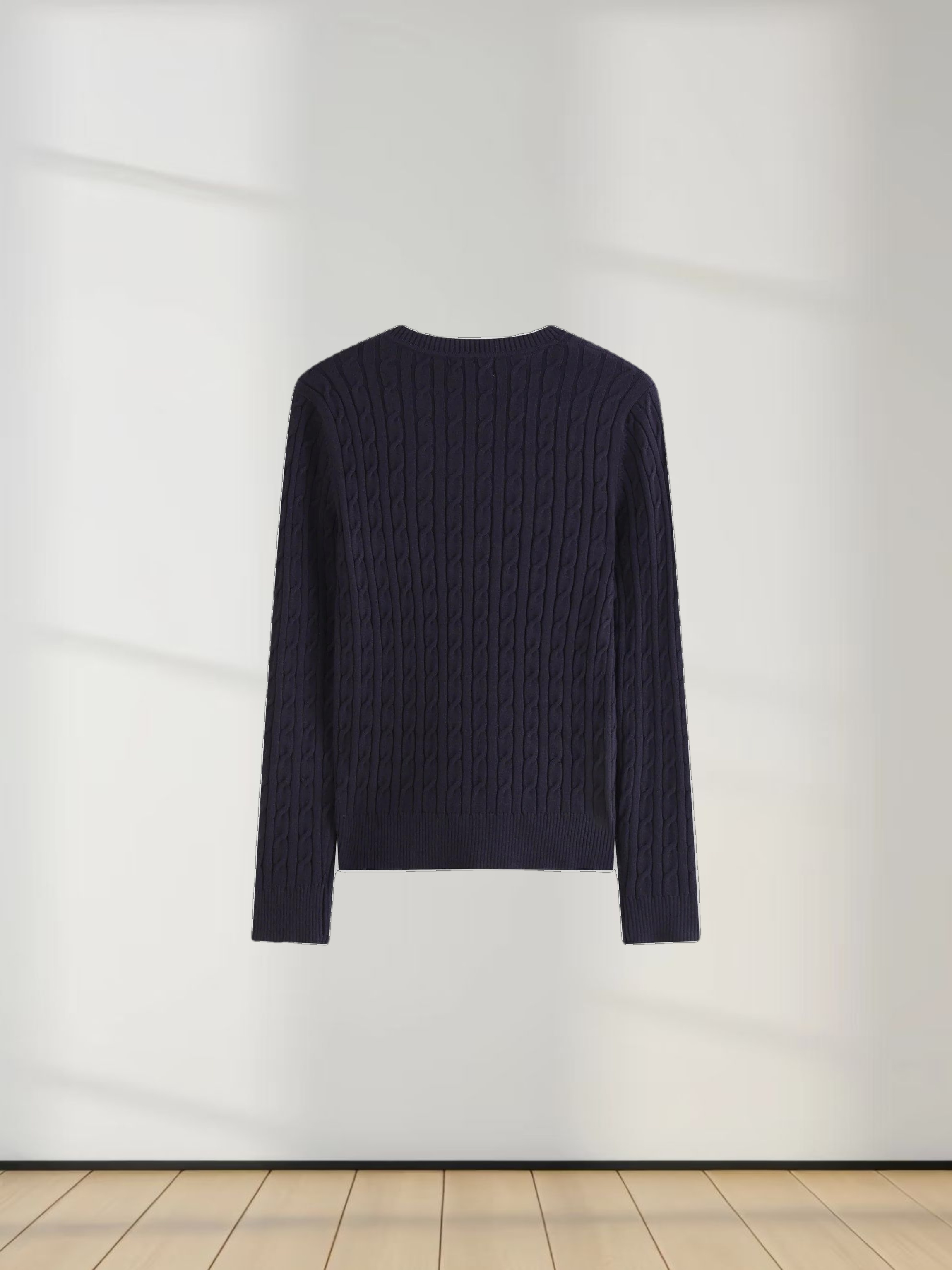 Knit Cable Sweater-Navy