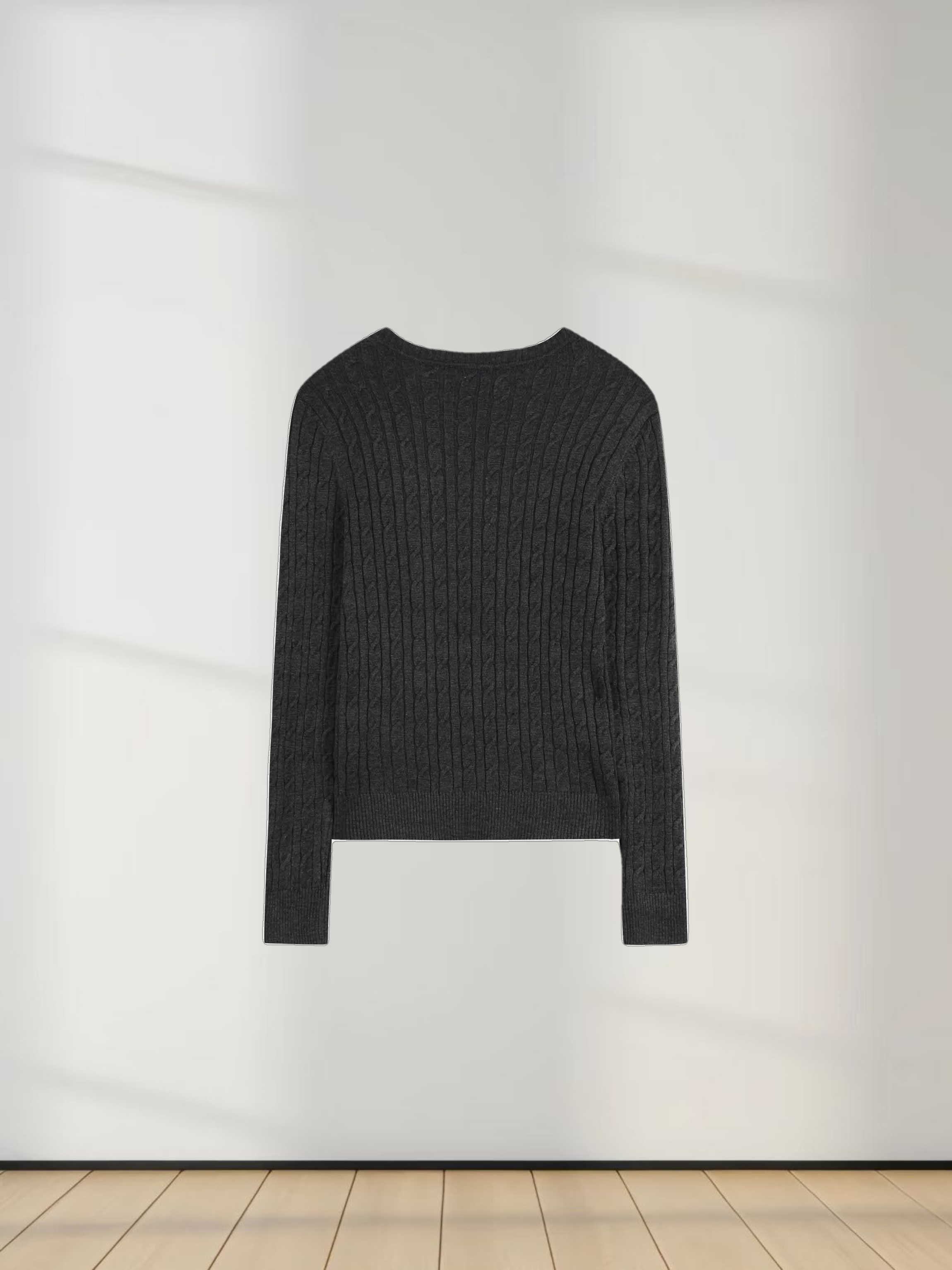 Knit Cable Sweater-Charcoal Grey