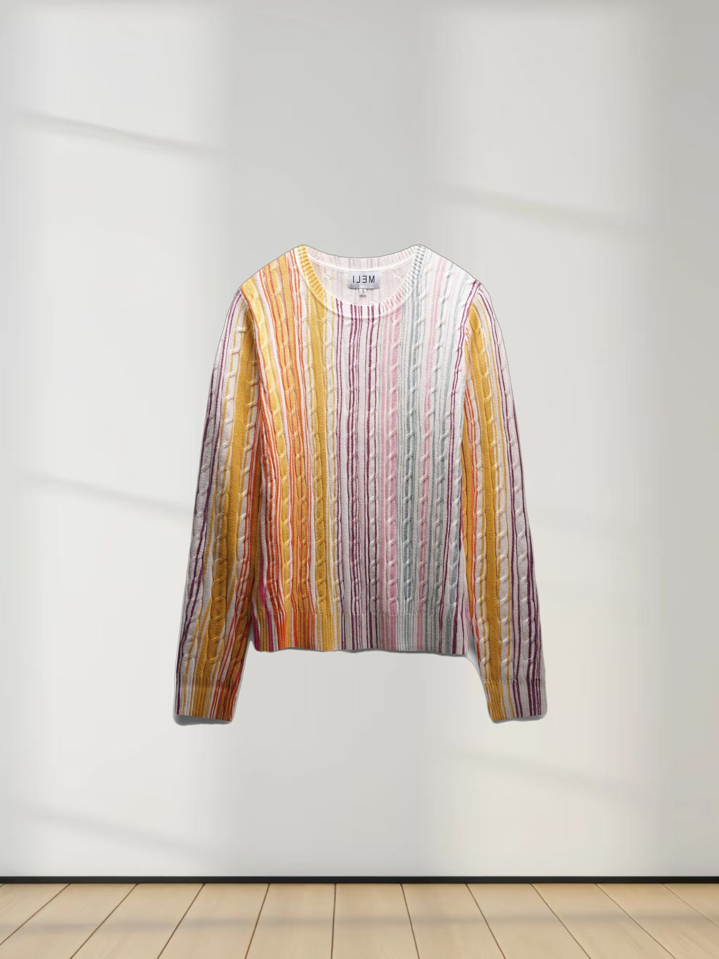 Printed Cable Knit Sweater-Pastel Stripes
