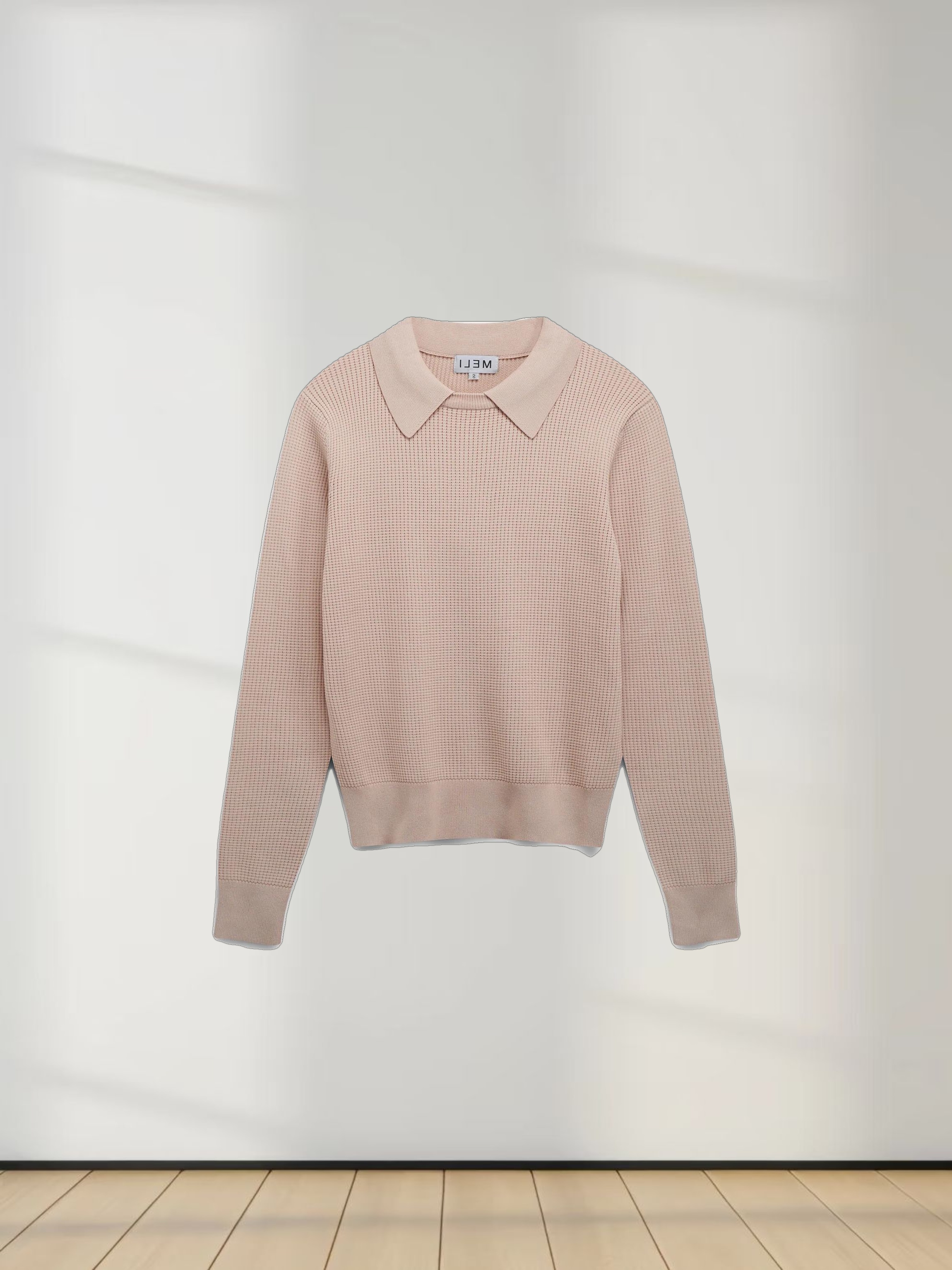 Waffle Collared Sweater-Blush