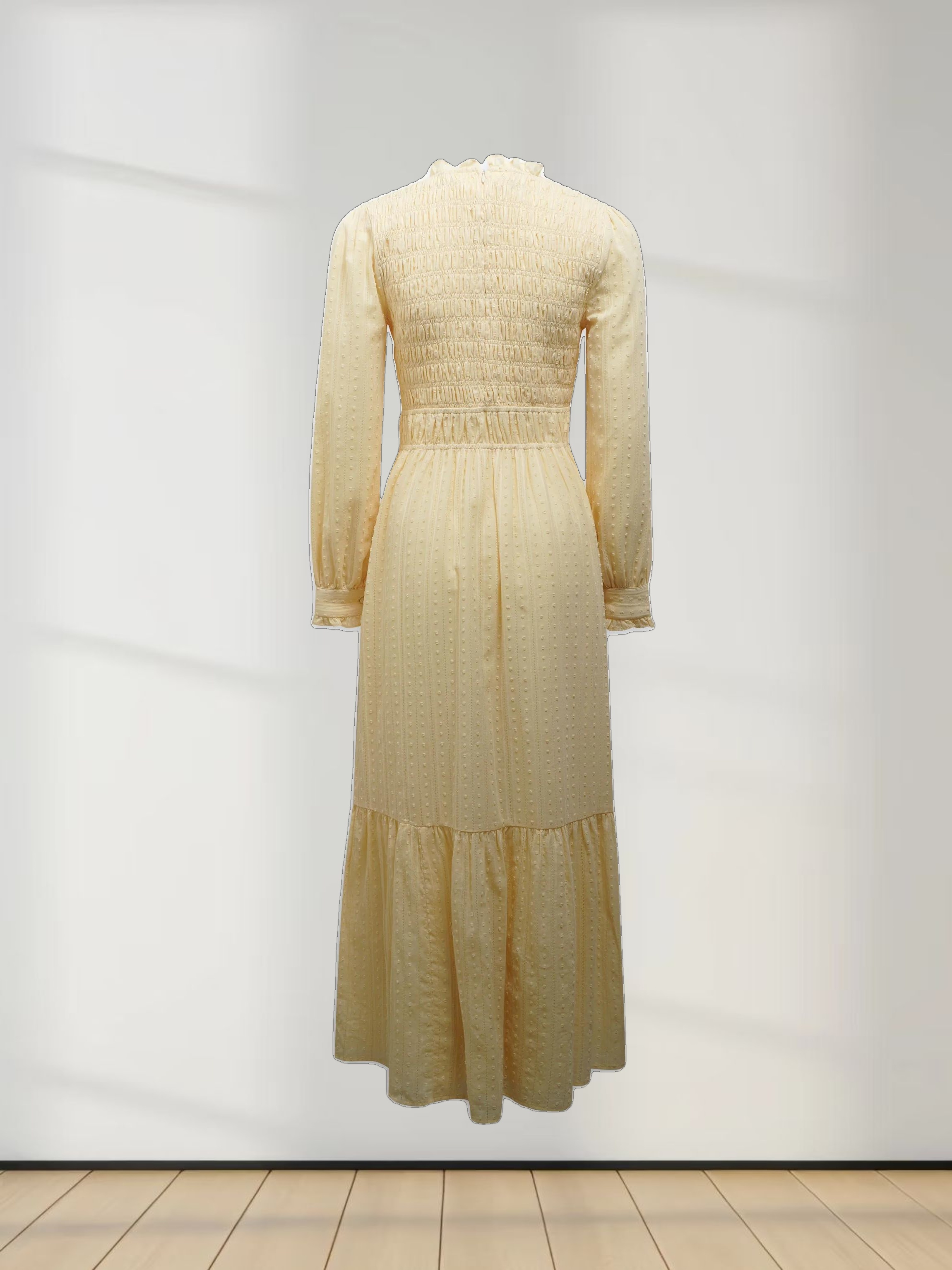 Swiss Dot Ruched Top Dress-Cream