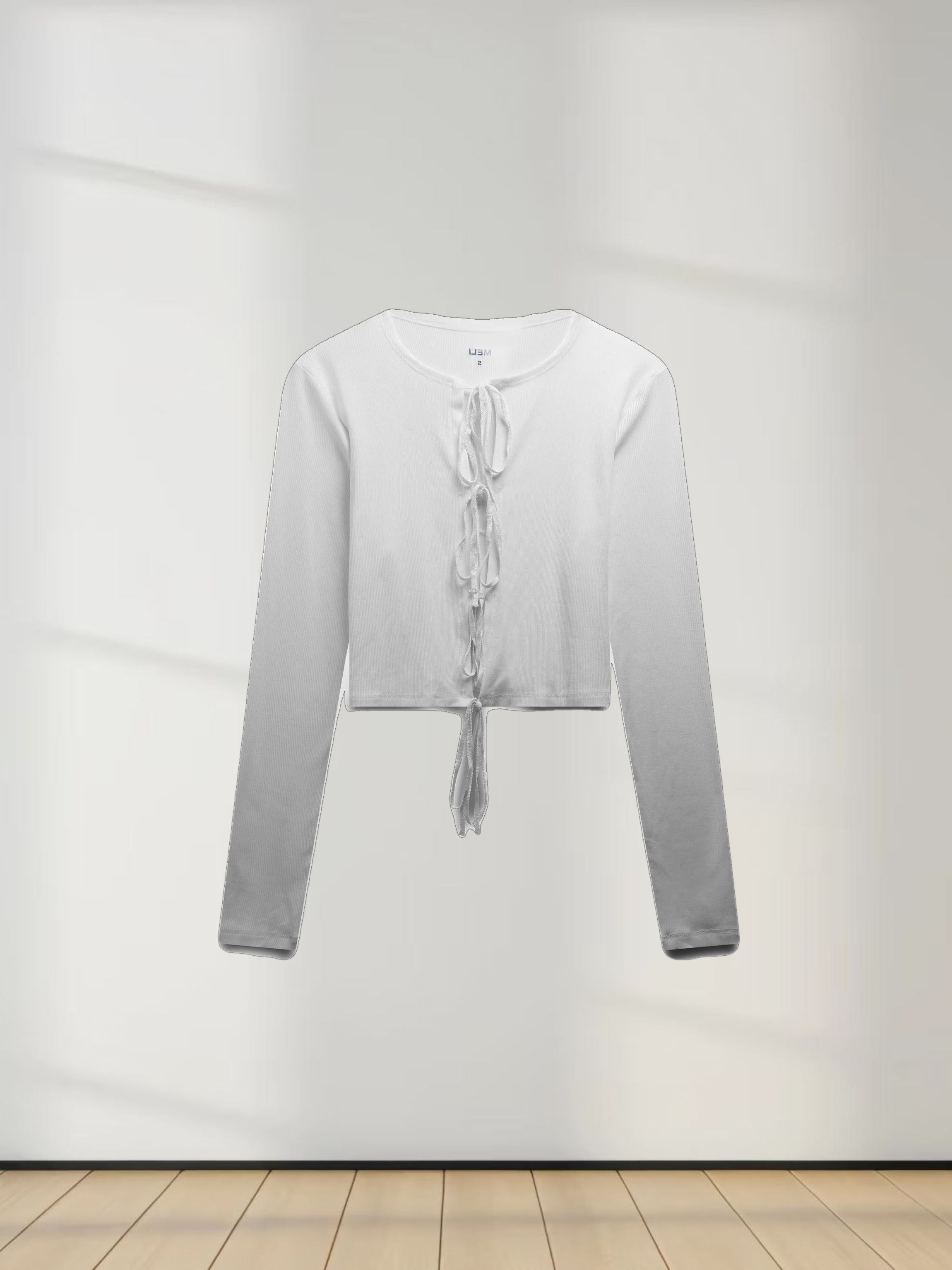 Ribbed Crop Bow Cardigan-White