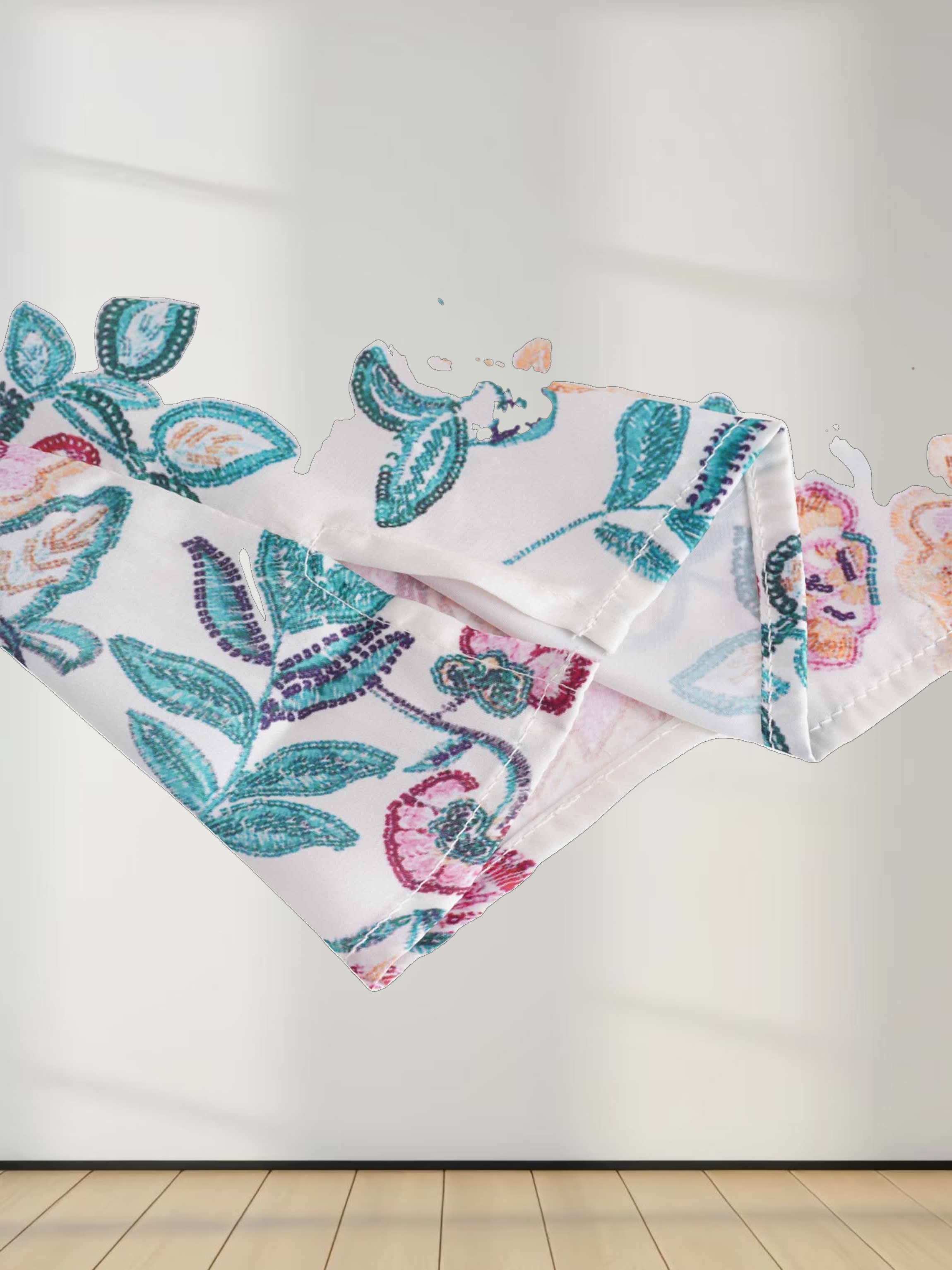 Ruffle Sleeve Belted Dress-Aqua/Pink Floral