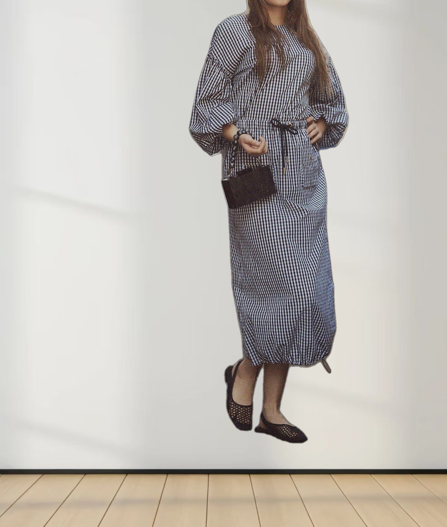 Bubble Sleeve Top-Black/White Gingham