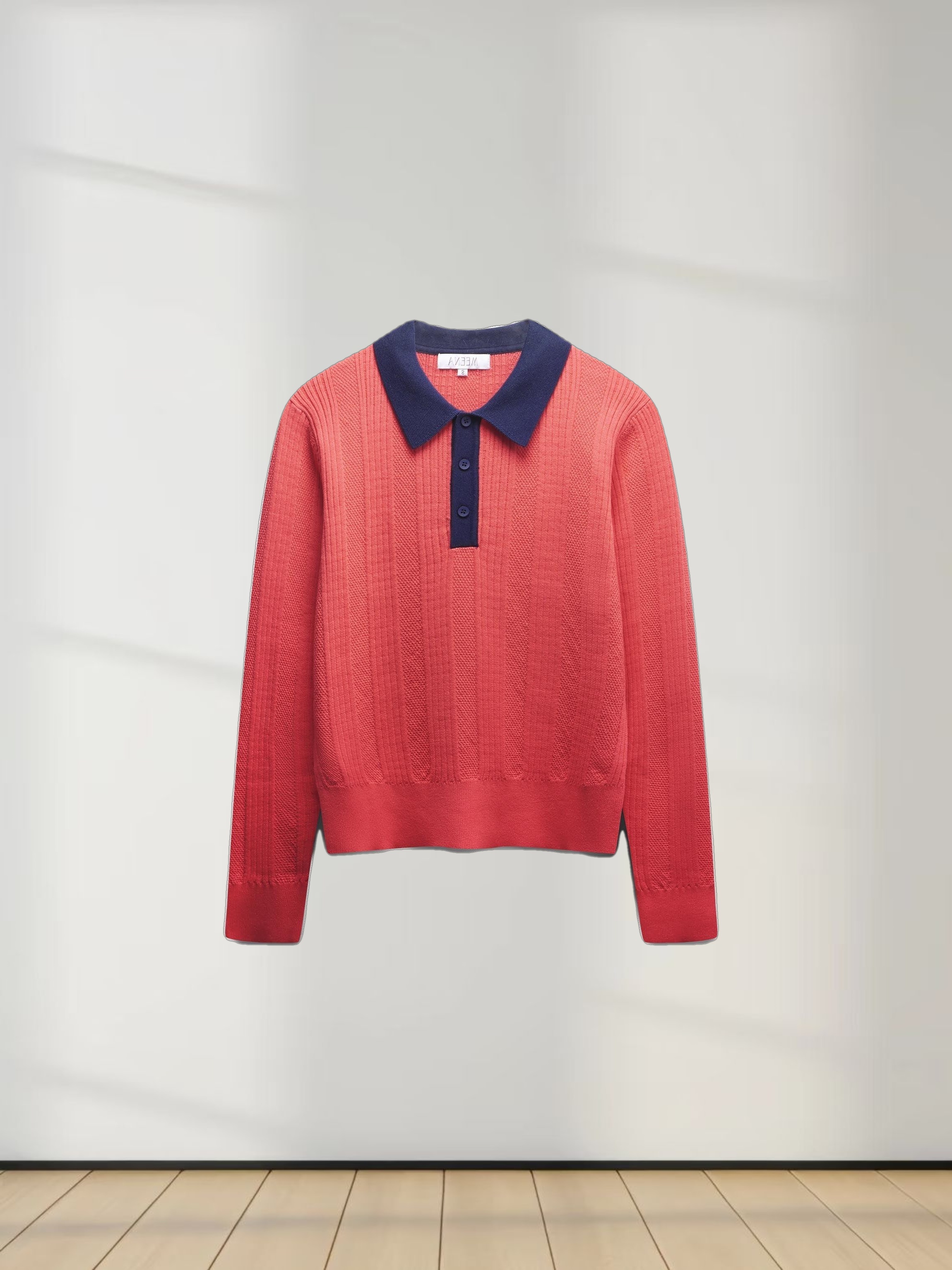 Knit Detail Collar Sweater-Fuchsia/Navy