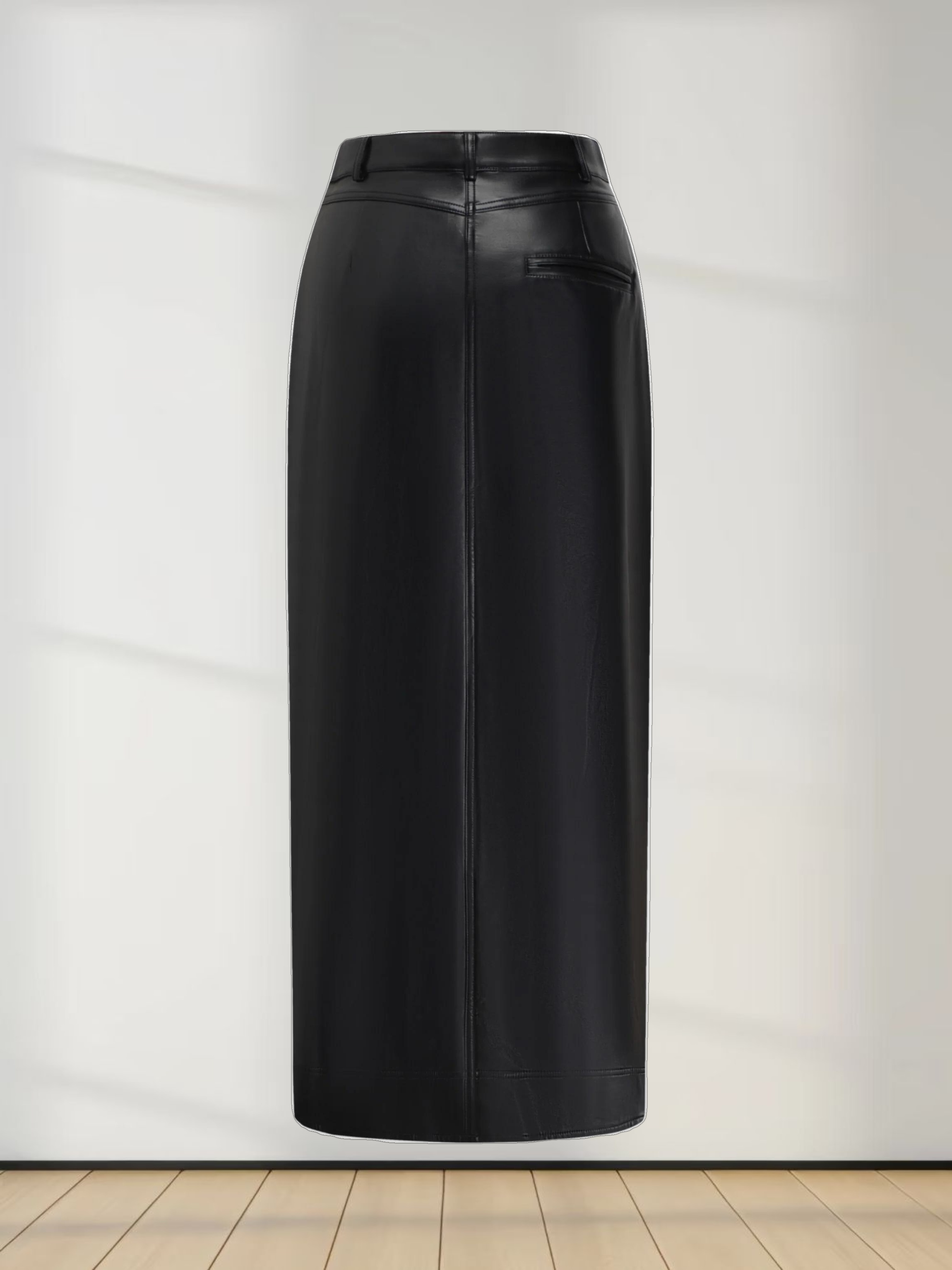 Front Pocket Straight Faux Leather Skirt-Black