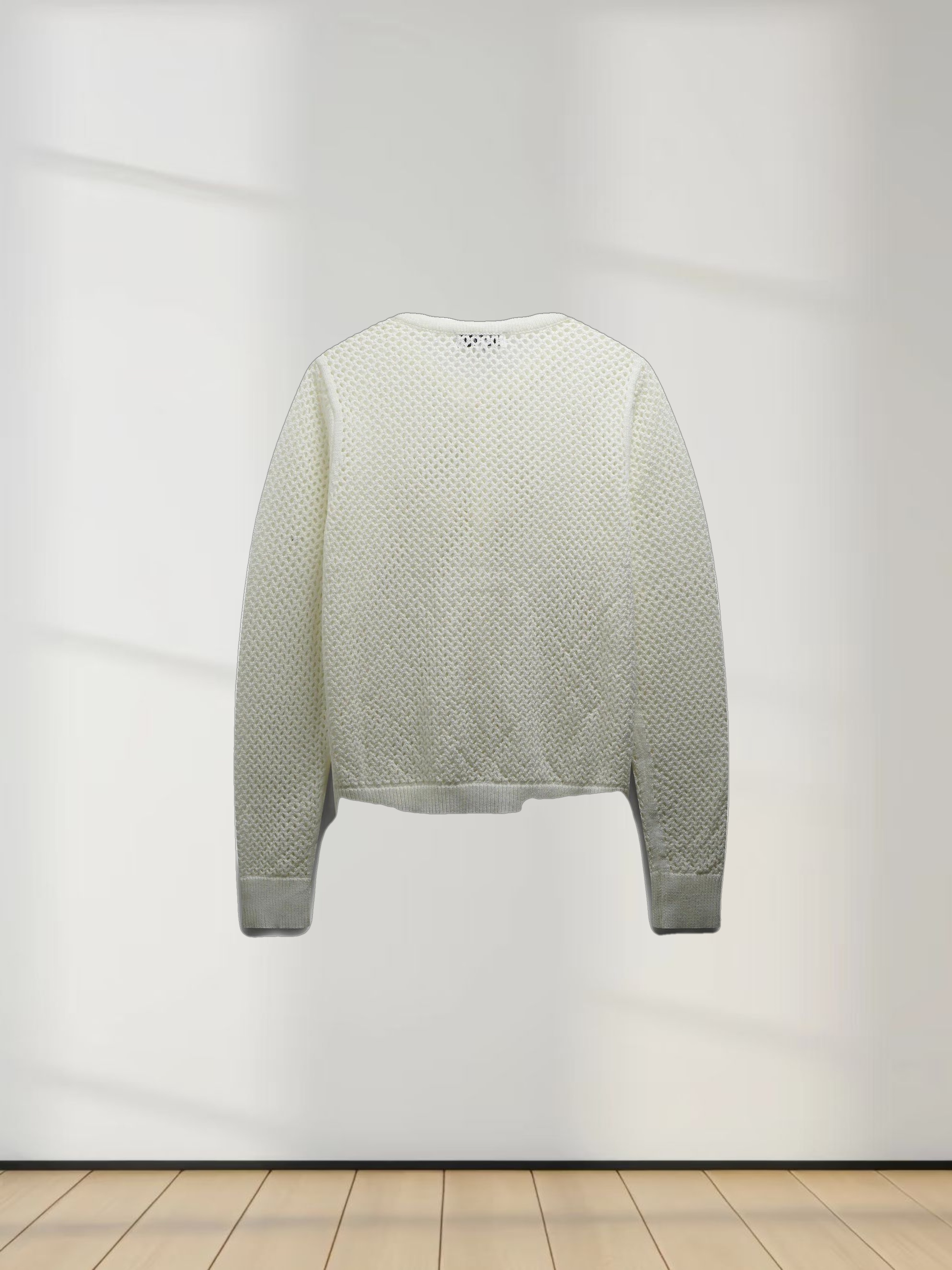 Crochet Knit Button Down Cardigan-White