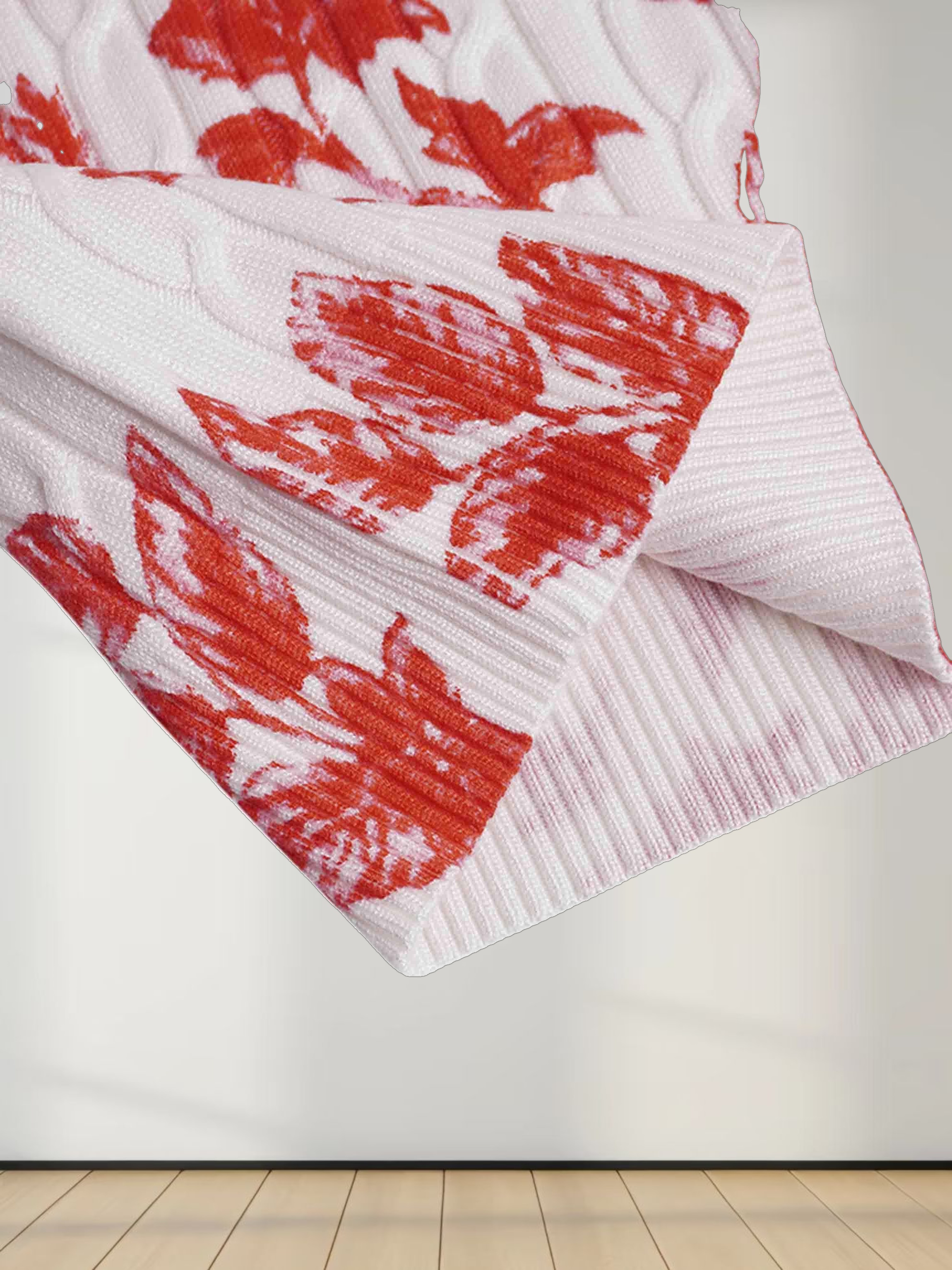 Printed Cable Knit Sweater- Salmon Floral