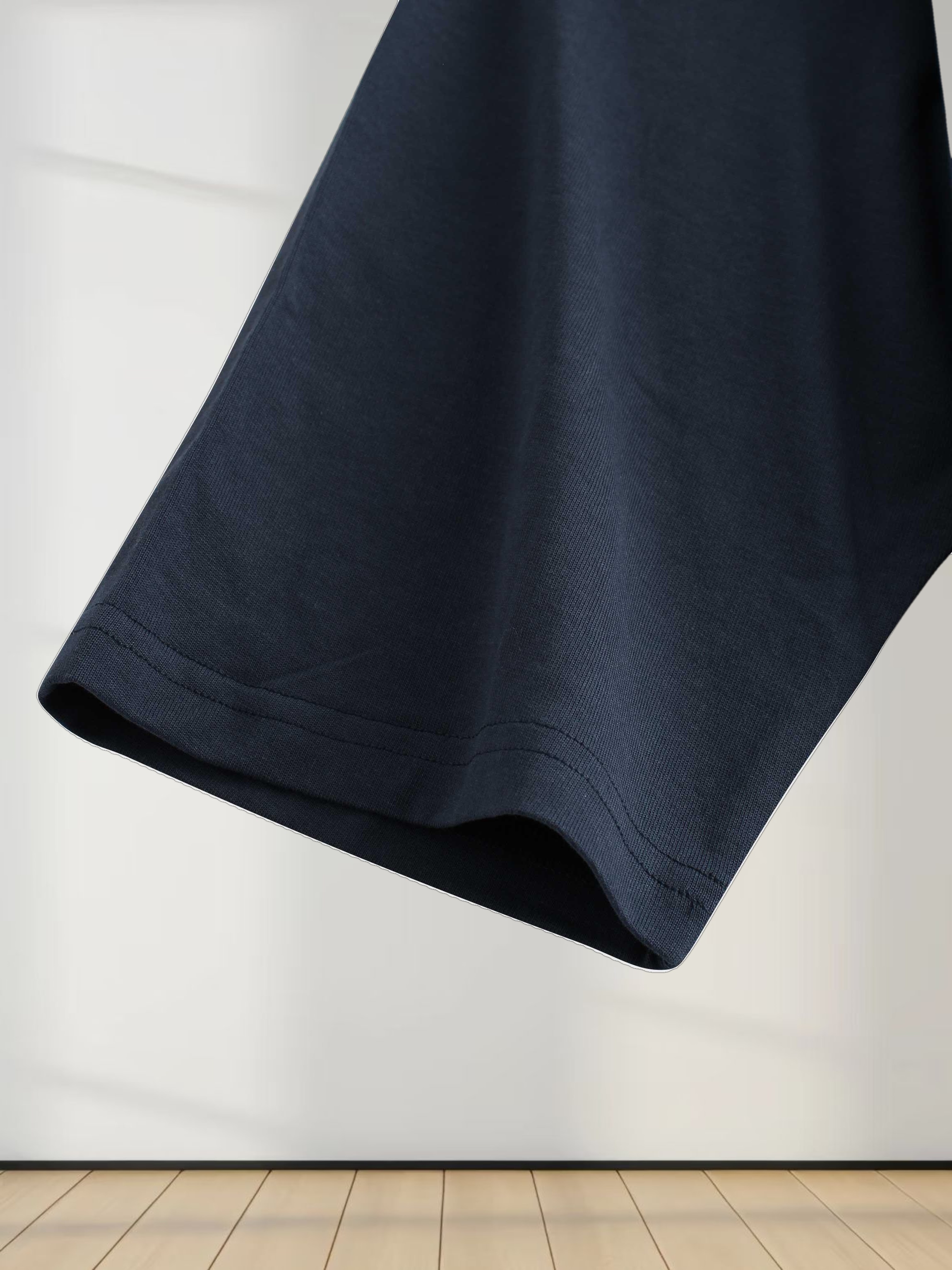 Oversized Boxy 3Q Sleeve Tee-Navy