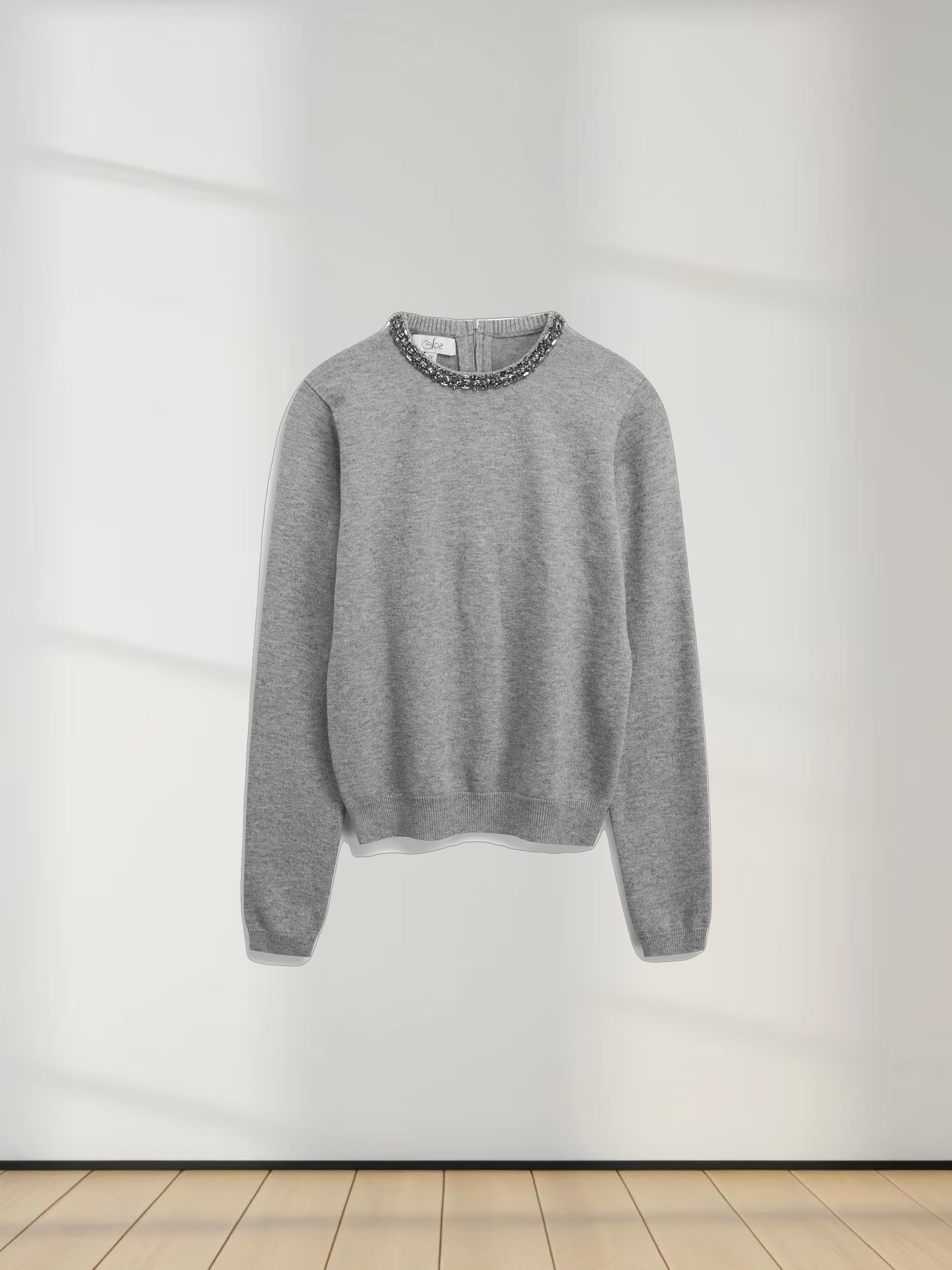 Embellished Crew Sweater-Grey