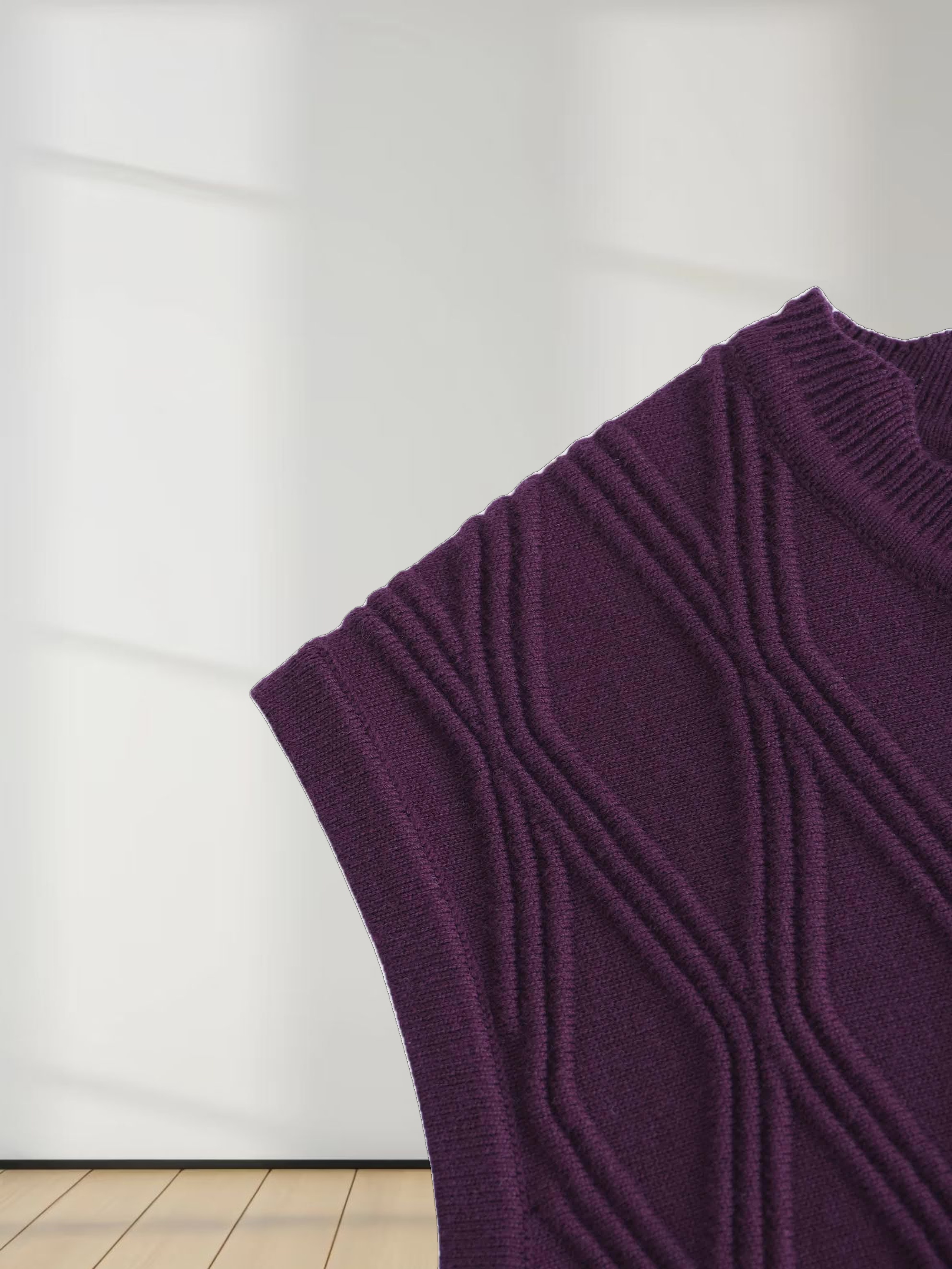 Scalloped Sleeveless Crew Neck Sweater-Wine