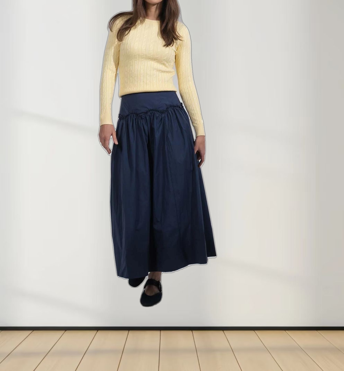 Knit Cable Sweater-Pale Yellow