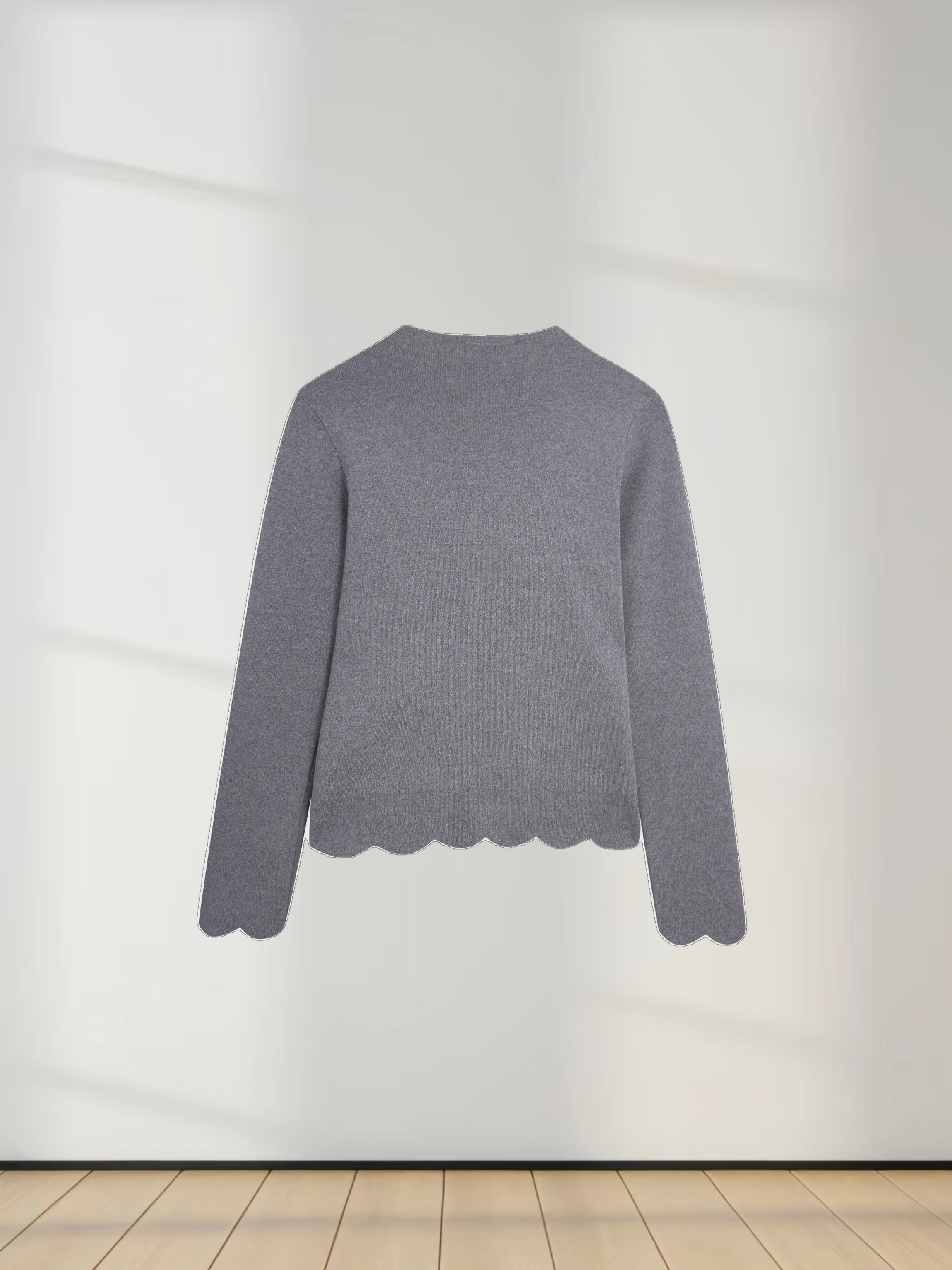 Scallop Edge Crew Cardigan-Heather Grey