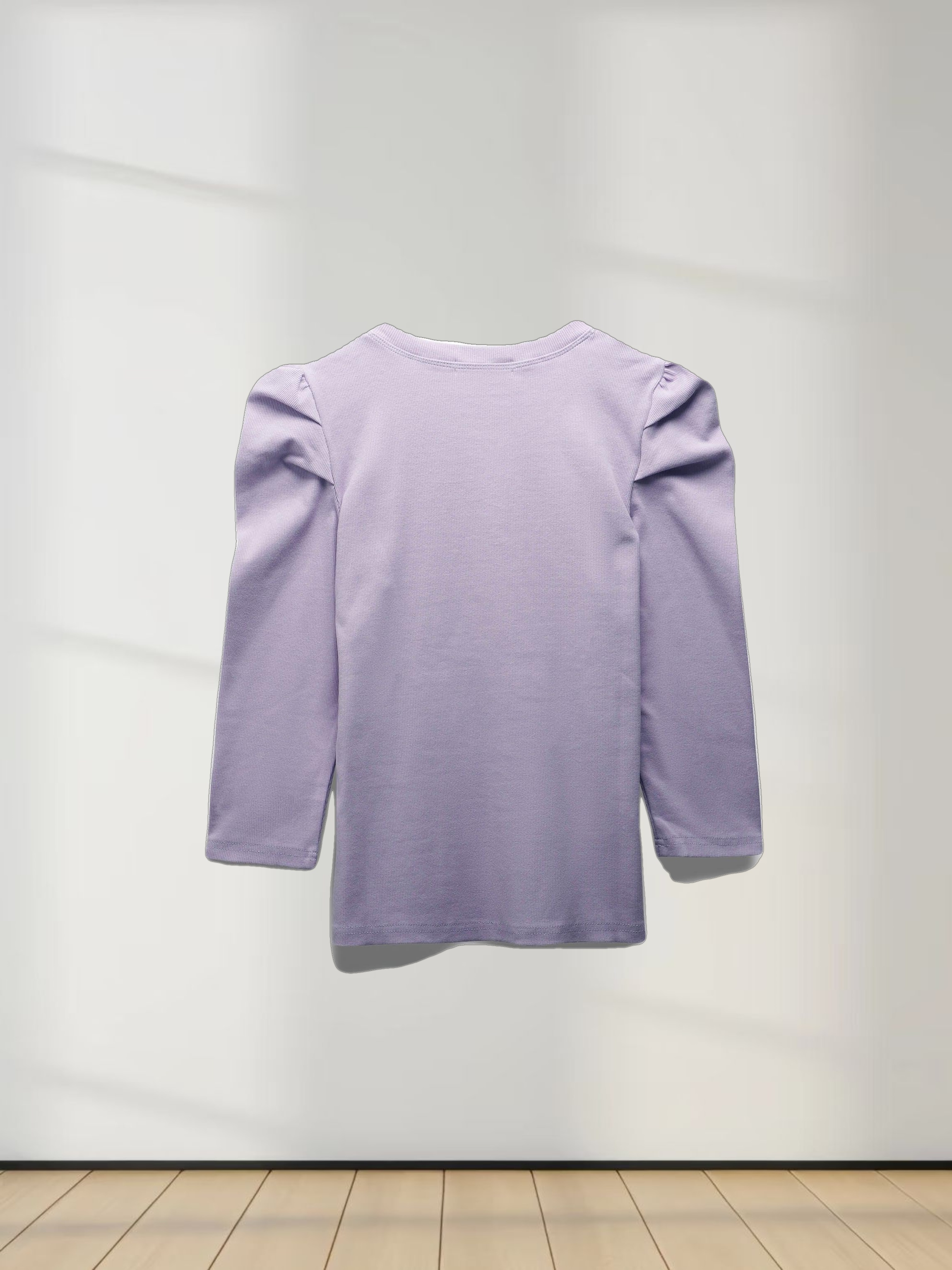 Ribbed Crew Neck Puff Sleeve Top-Lavender