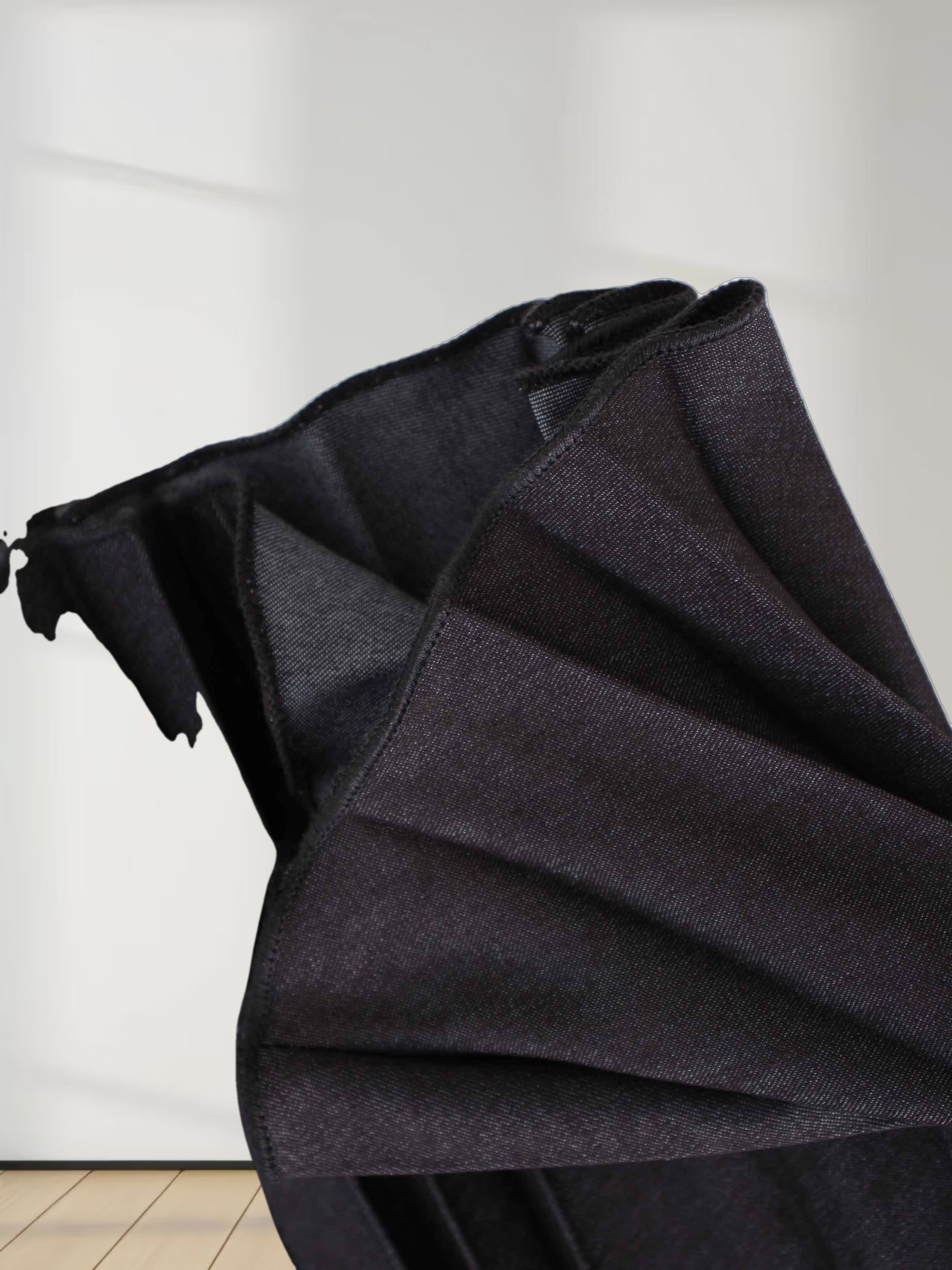 Denim Pleated Skirt-Black Denim