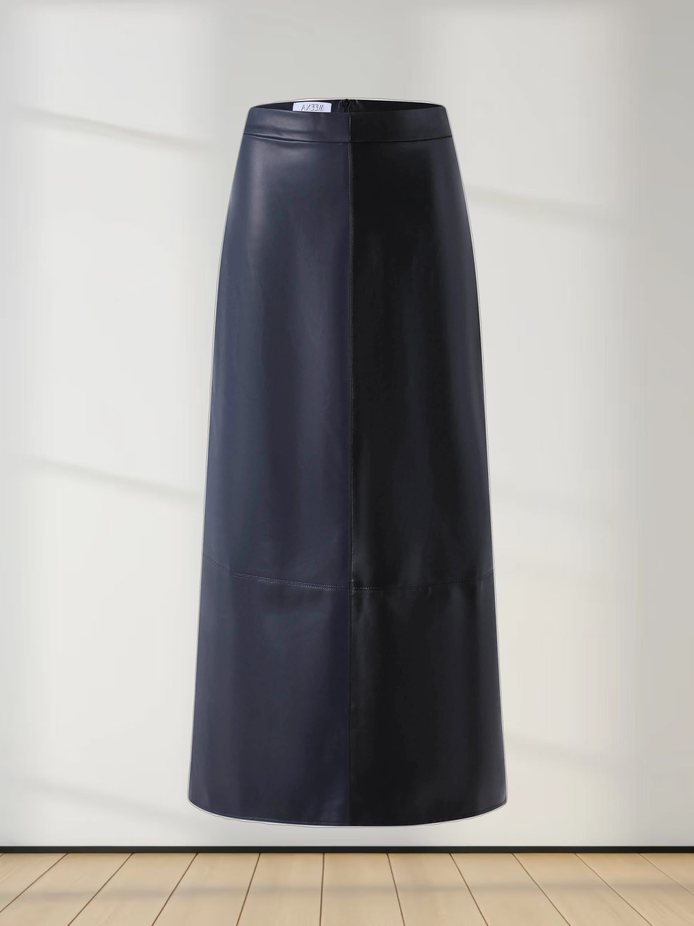 Two Tone Leather Skirt-Black/Blue