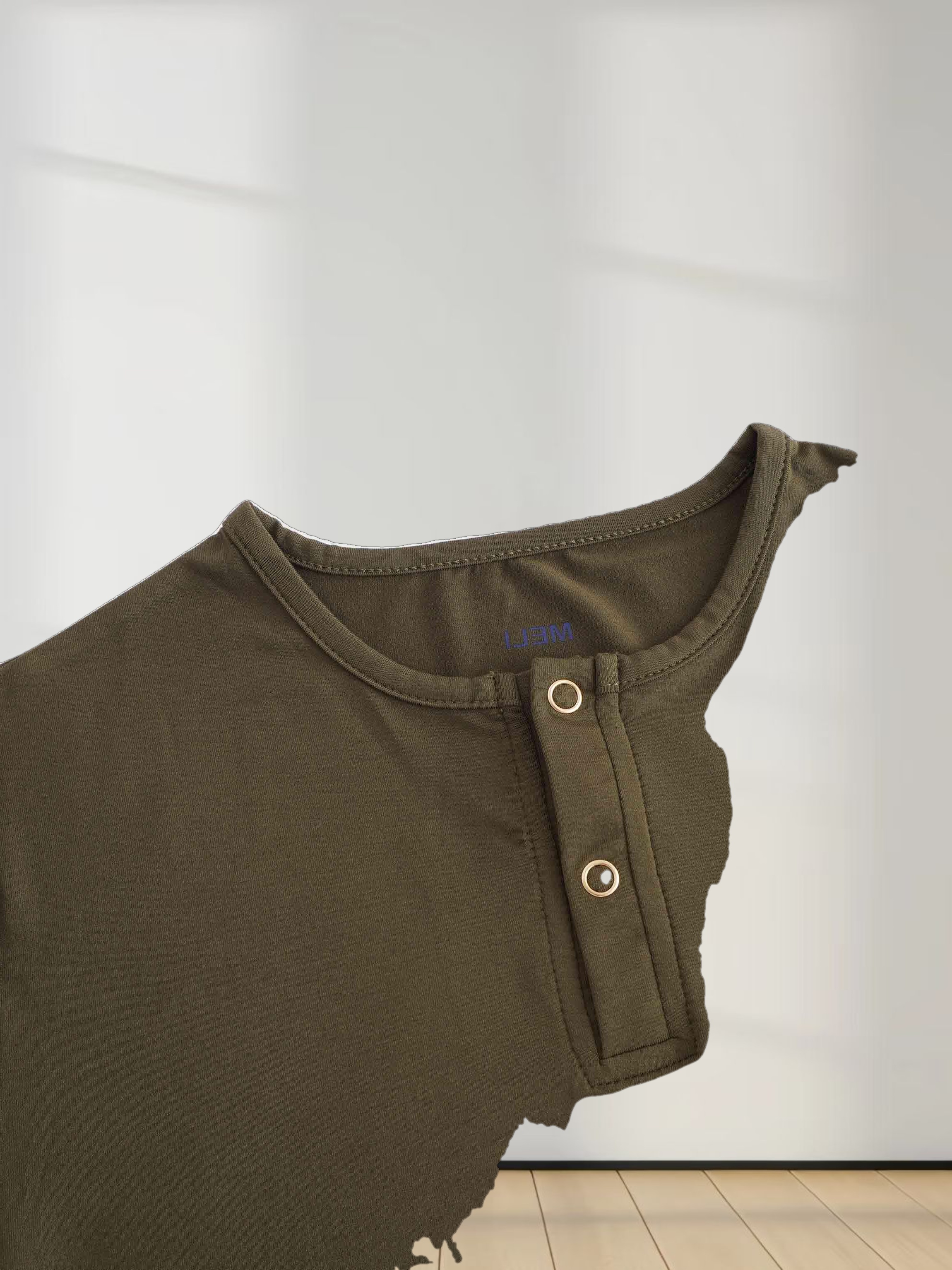 SIDE ELASTIC TEE-OLIVE