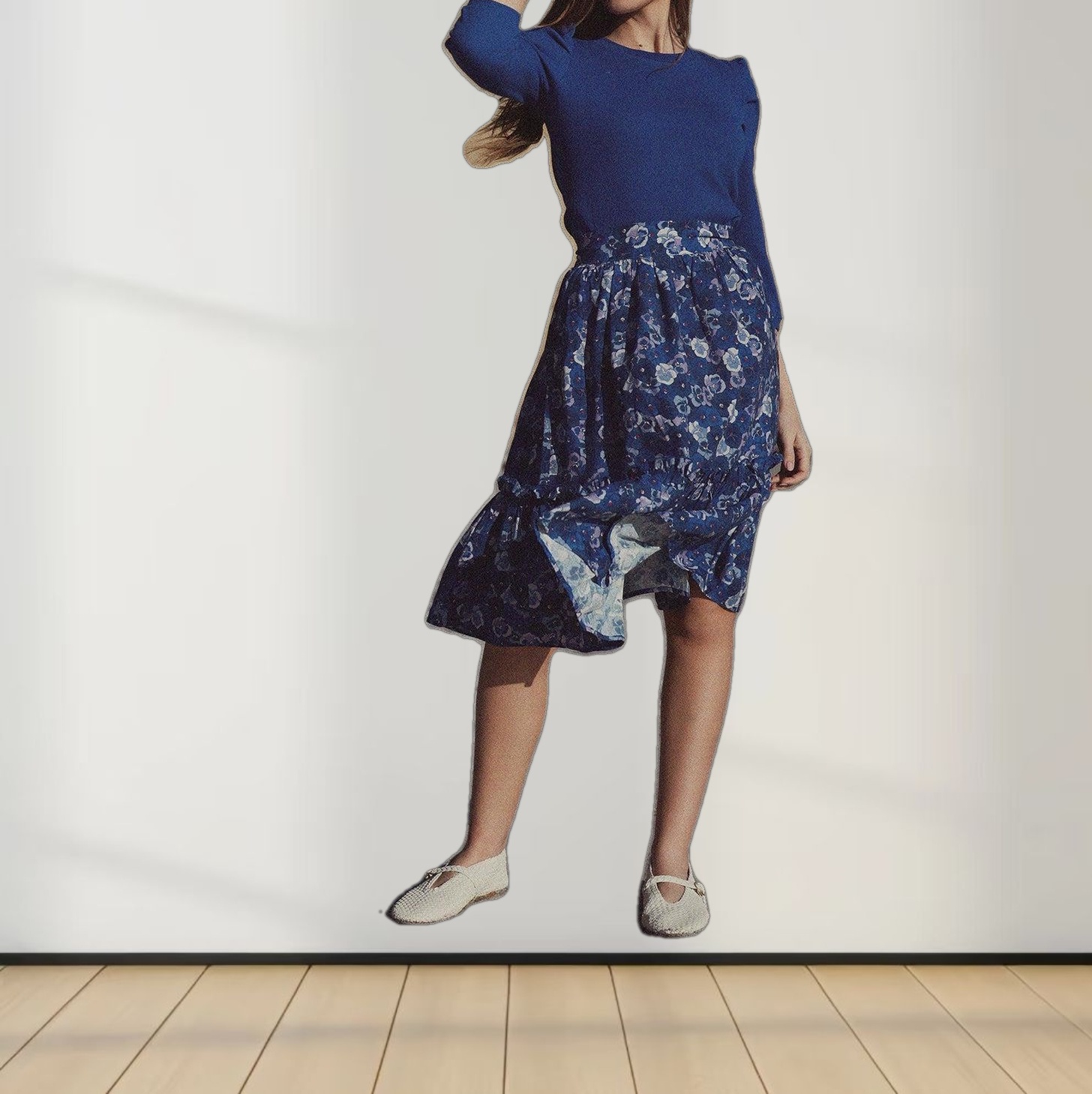 Ribbed Crew Neck Puff Sleeve Top-Royal Blue