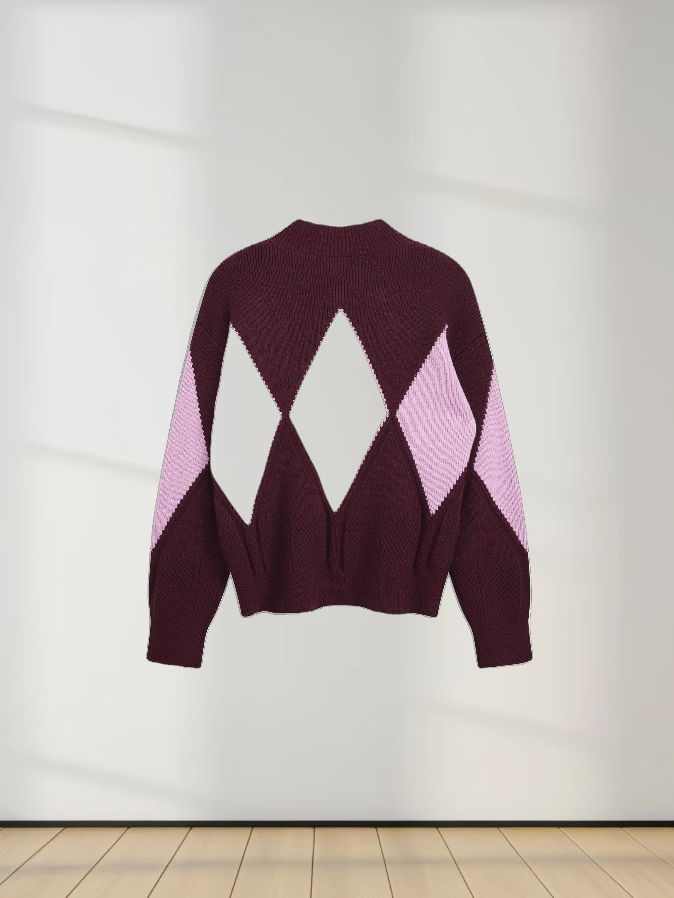 Center Diamond Sweater-Wine/Lilac