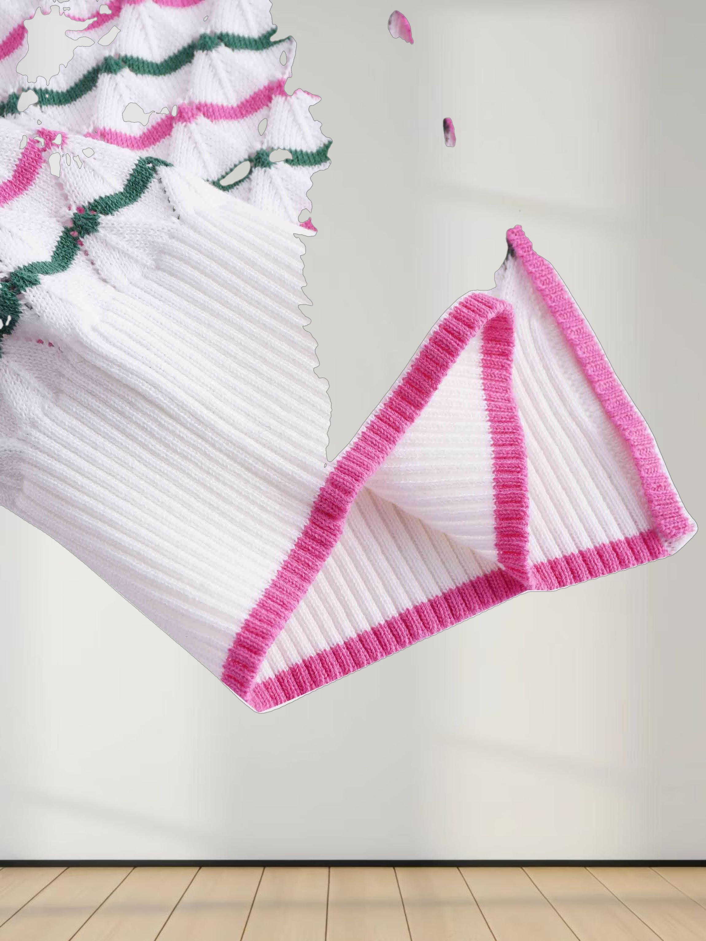 Striped Pointelle Cardigan-Green/Pink/White