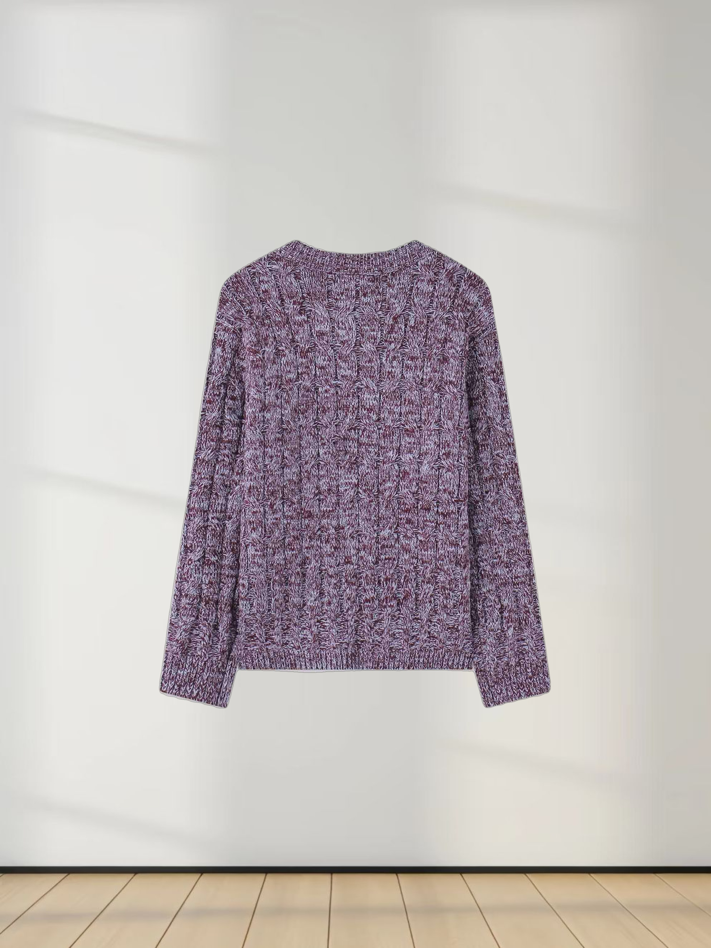 Chunky Heathered Cable sweater-Maroon/Grey