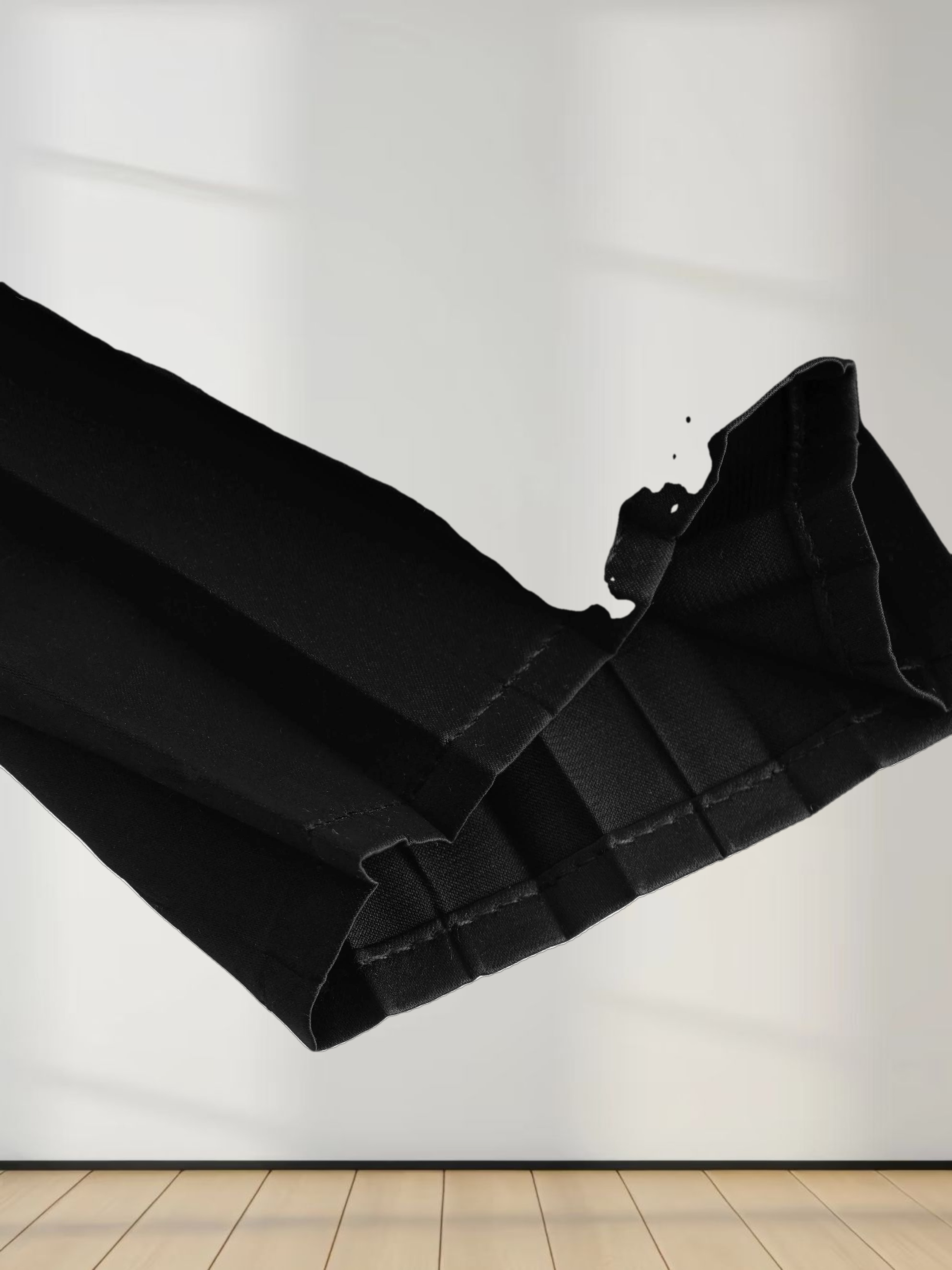 Stone Embellished Faux Satin Pleated Skirt-Black