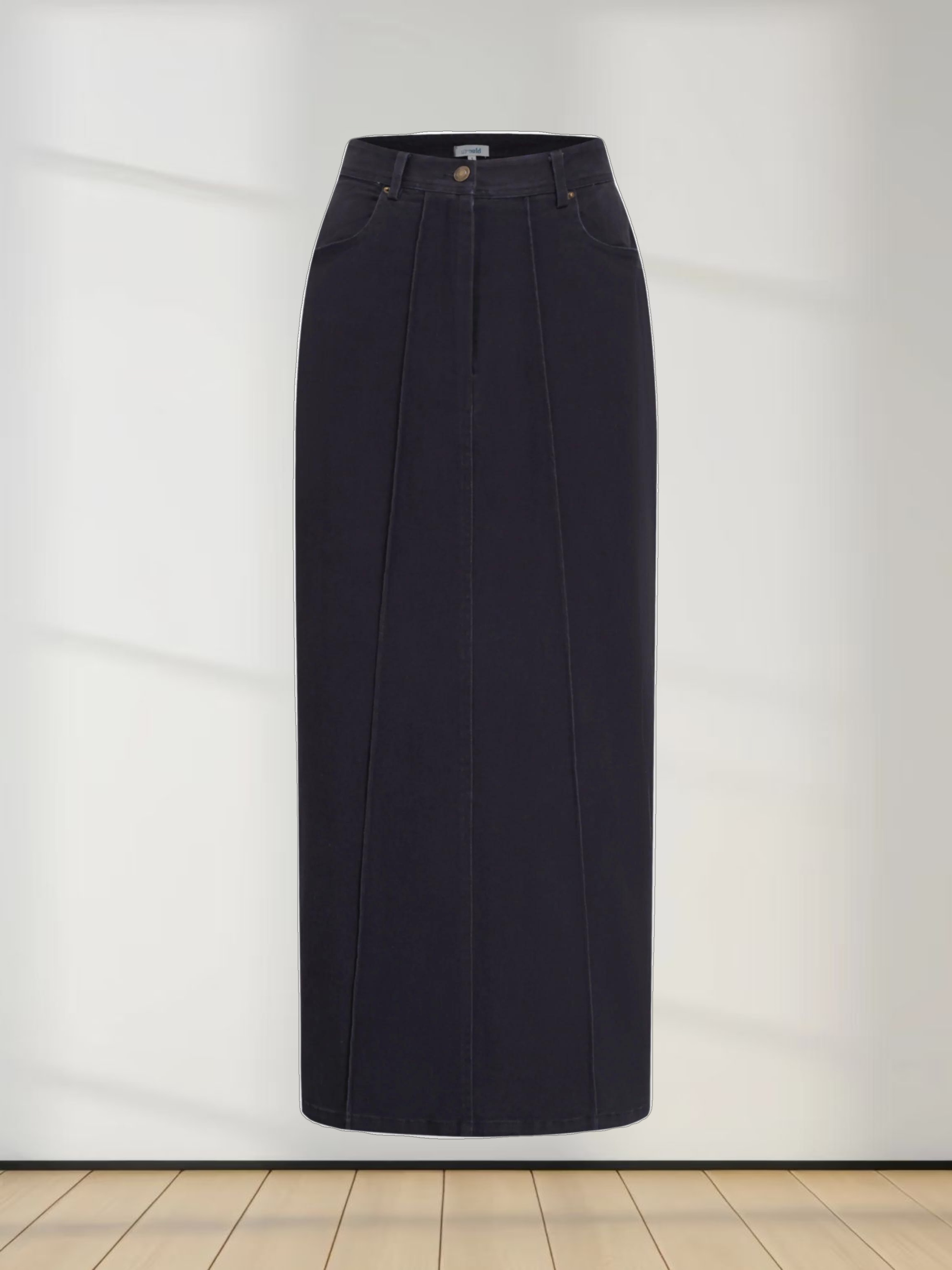 Side Seamed Twill Skirt-Navy